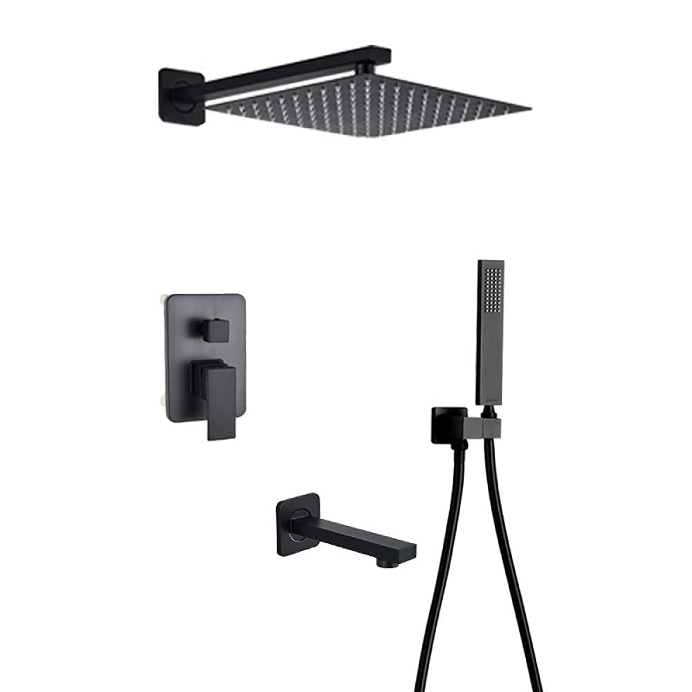 Premium Matte Black Wall Mounted Rainfall Shower System - 8 Inch Type B with Hot & Cold Water Mixer Tap & Embedded Control Valve for Modern Bathrooms | Perfect for Spa-Like Showers & Luxury Home Renovations
