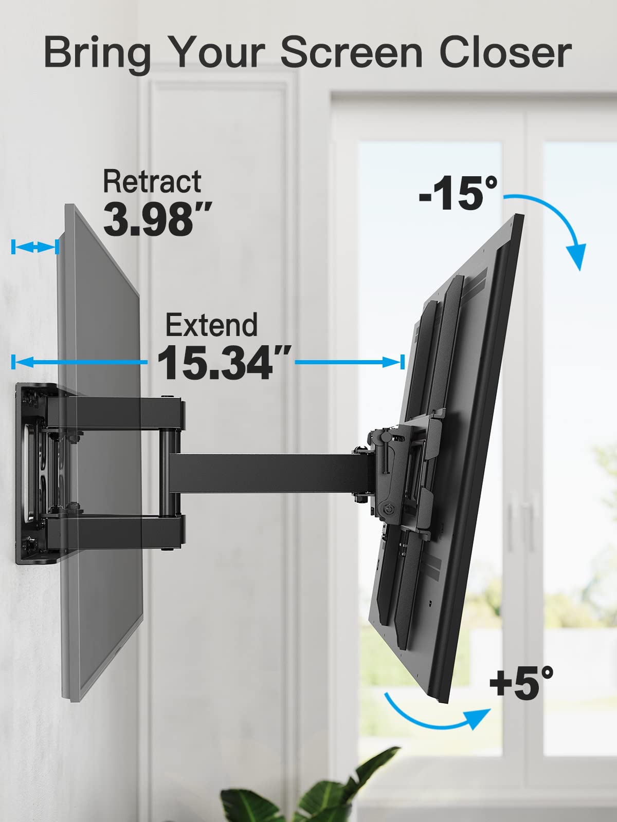 Pipishell Full Motion TV Wall Mount for 26-65 inch LED LCD OLED 4K TVs up to 99lbs - Articulating Swivel Tilt Extension Bracket with Max VESA 400x400mm - Fits 12/16 Inch Wood Studs - Perfect for Living Room, Bedroom & Home Theater Setup
