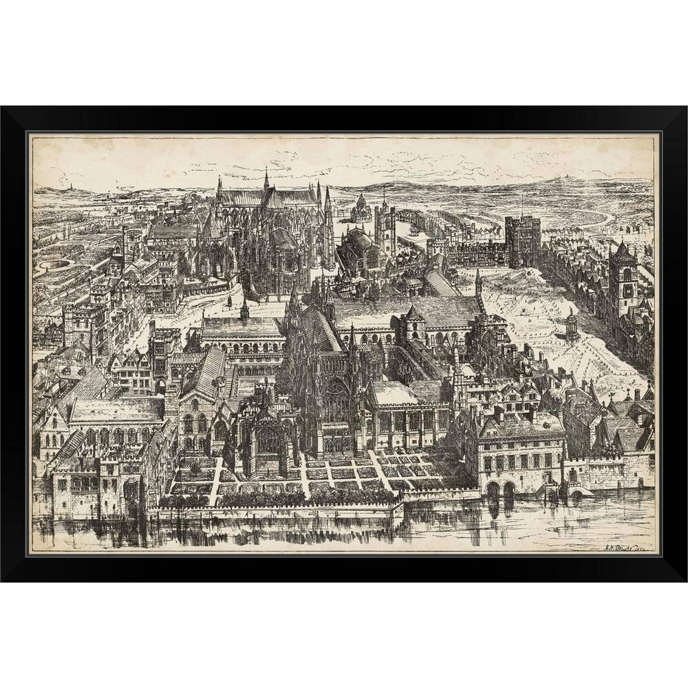 CANVAS ON DEMAND Westminster London Skyline Art Print - Black Framed Wall Decor, Famous Cityscape Painting for Living Room & Office
