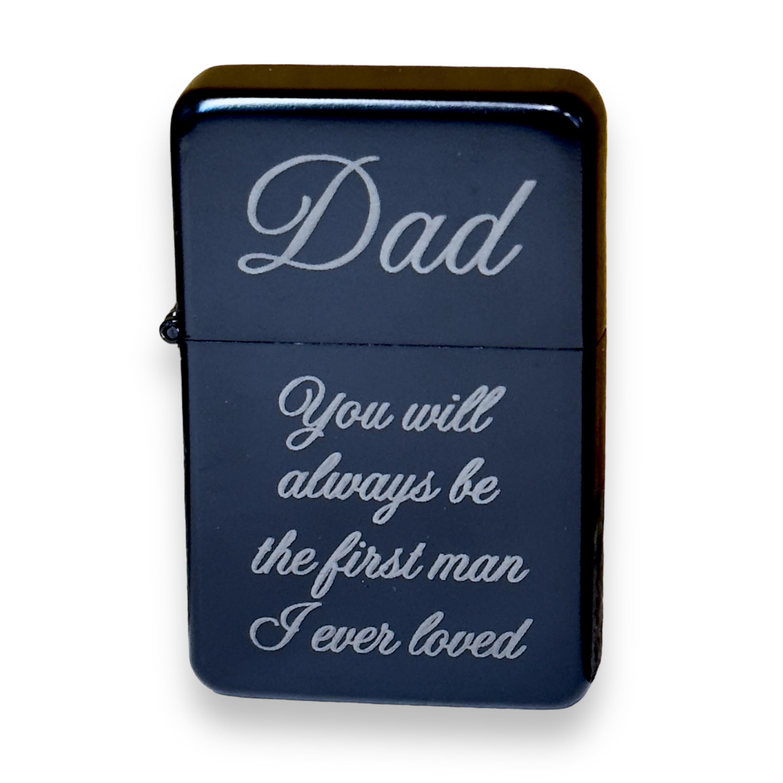 Black Lighter - Premium Windproof Butane Lighter for Dad | Perfect Father's Day Gift for Camping, BBQ & Outdoor Activities | 'You'll Always Be the First Man I Loved' Engraved