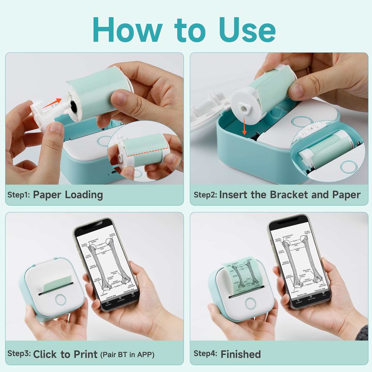 Memoking T02 Mini Thermal Sticker Printer - Portable Inkless Label Maker for Flashcards, Journals & Photos | Green Compact Sticker Machine for Students, DIY Projects & Home Organization