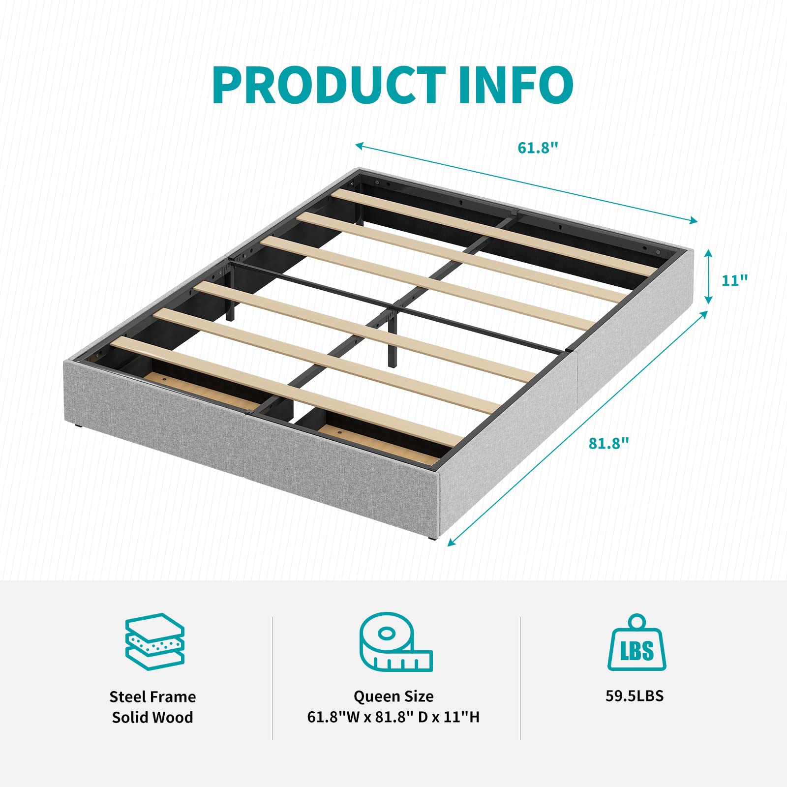 BALUS Queen Upholstered Platform Bed Frame with Storage Drawers - Heavy Duty Wood Slat Support, No Box Spring Needed, Noise Free & Easy Assembly, Light Grey - Perfect for Small Bedrooms & Guest Rooms with Extra Storage Space