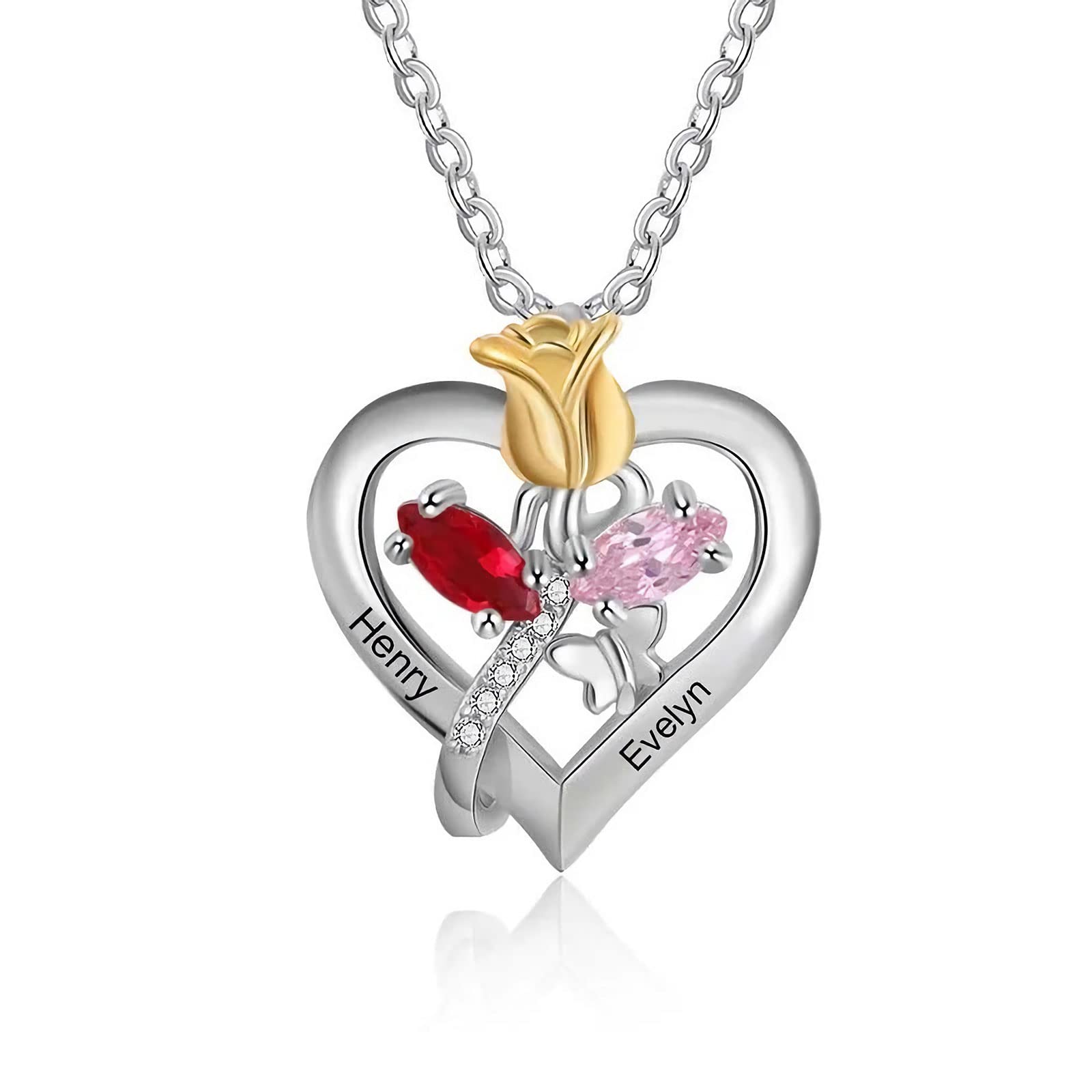 Personalized 925 Sterling Silver Birthstone Pendant Necklace with Custom Name Engraving - Unique Gift for Women, Mom, Sister, Daughter & Grandma | Perfect for Birthdays, Anniversaries & Mother's Day Jewelry
