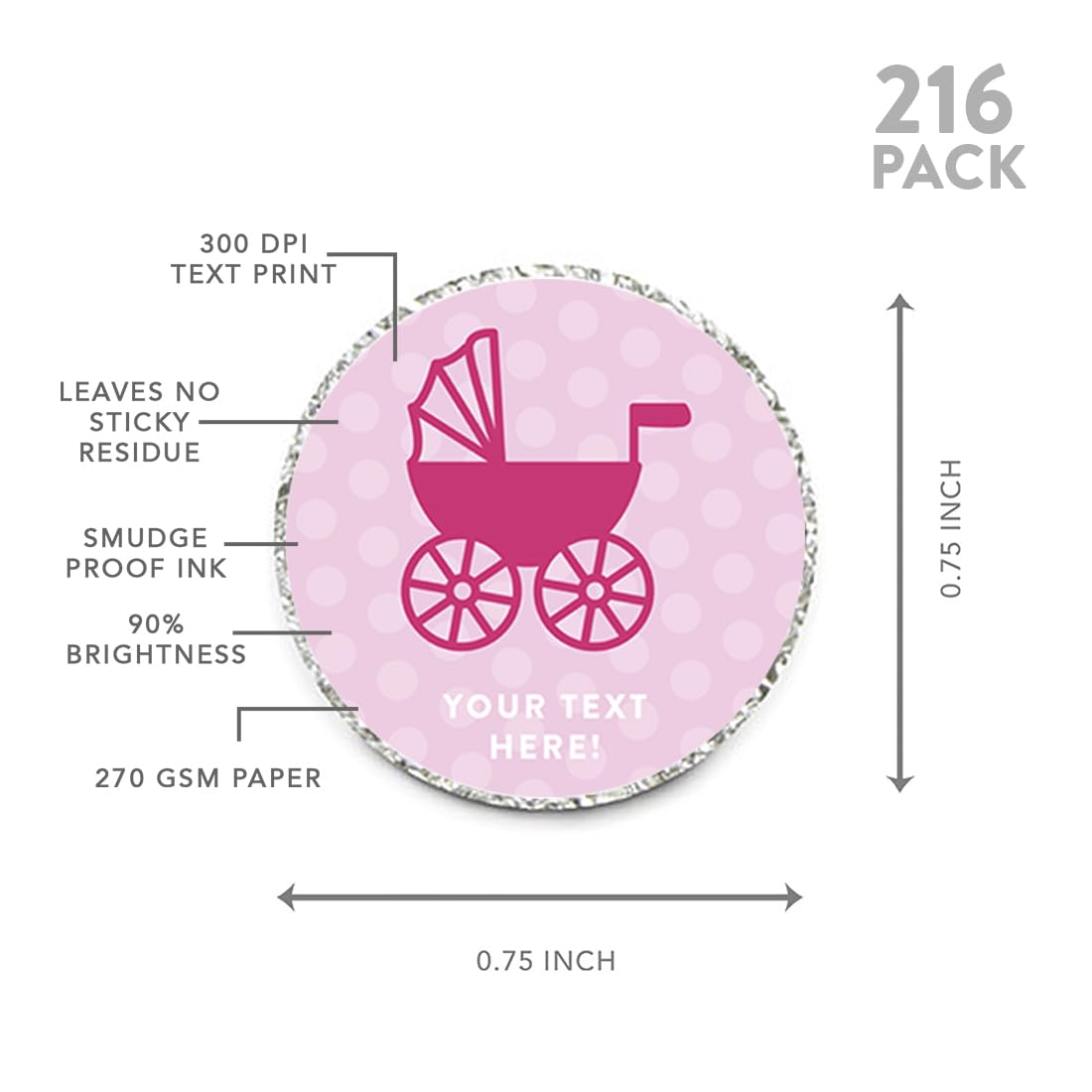 Personalized Chocolate Drop Labels Stickers - 216-Pack Custom Name Baby Shower Favors, Girl Carriage Design for Hershey Kisses, Party Decorations & Gifts | Perfect for Weddings, Birthdays, and Holiday Celebrations