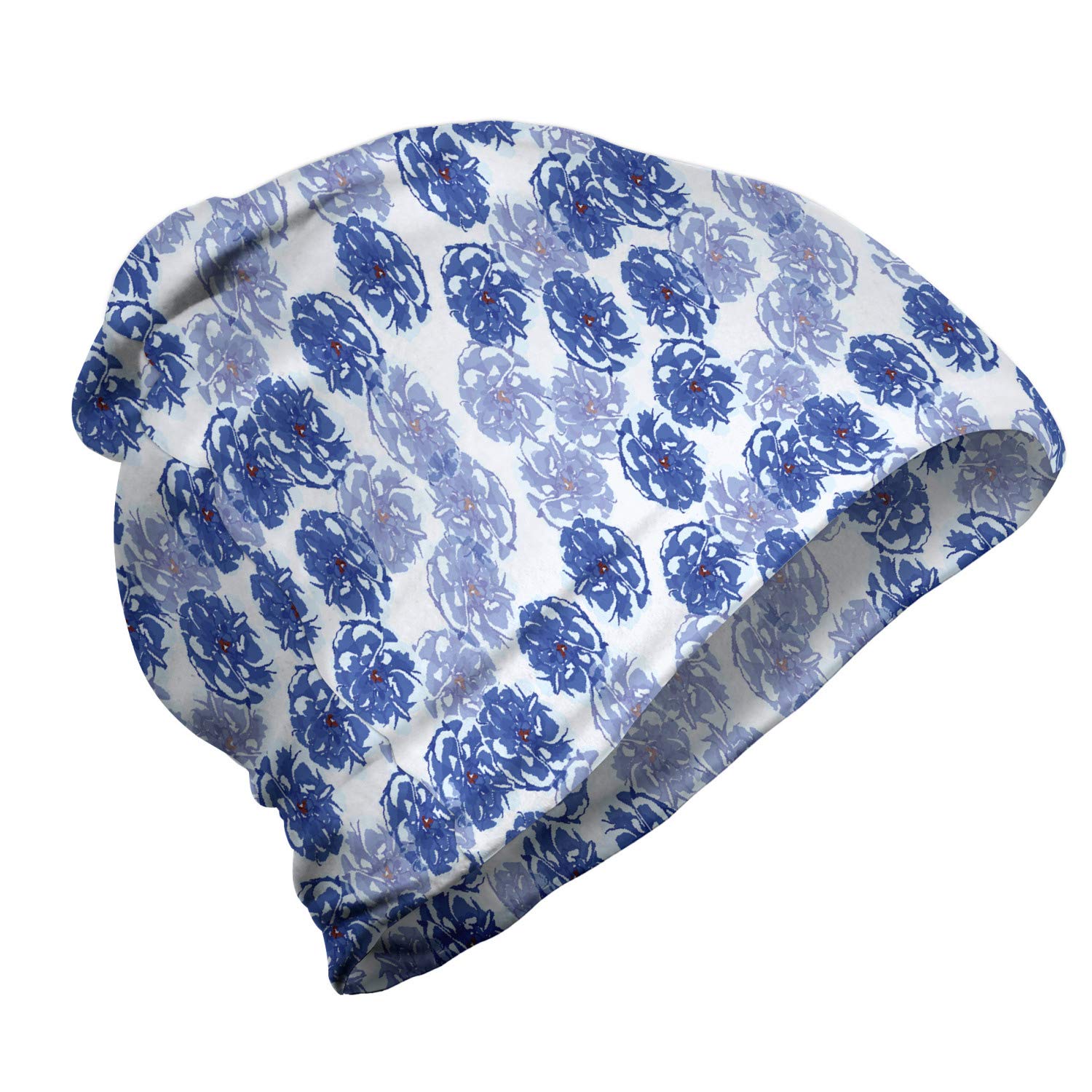 Ambesonne Unisex Beanie - Watercolor Peony Floral Design, Soft Winter Hat for Men & Women, Persian Blue - Perfect for Hiking, Outdoor Activities & Cold Weather Fashion