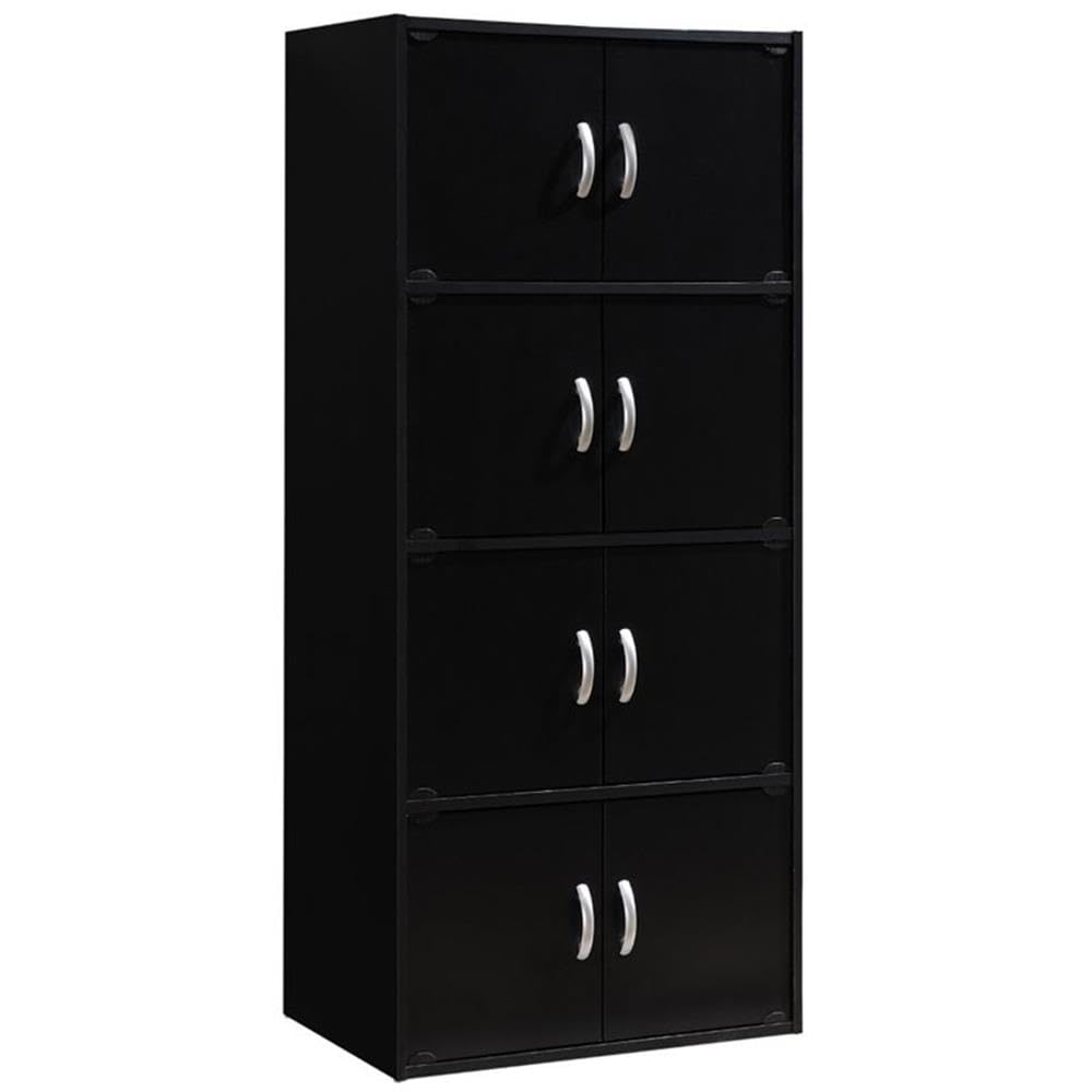 Home Square 4-Shelf 8-Door Wooden Bookcase Cabinet Set in Black (Set of 2) - Perfect for Living Room, Office & Bedroom Storage & Organization