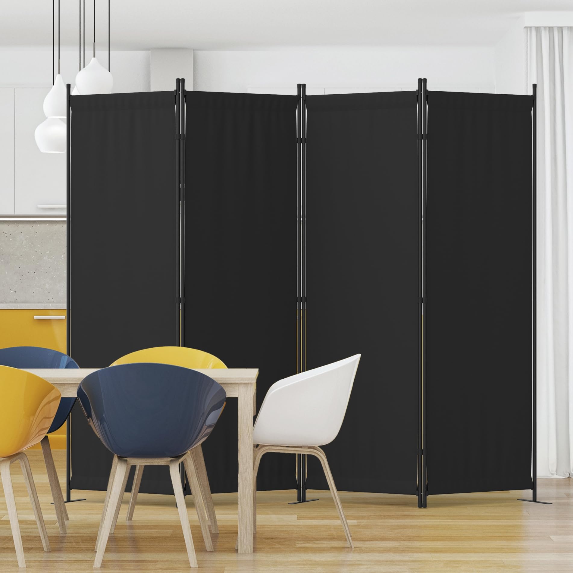 4 Panel Room Divider - 6FT Folding Privacy Screen with 3 Metal Feet | Portable Partition Wall for Office, Kitchen, Nursery & Dressing Room | Space Separator for Home, Events and Temporary Walls