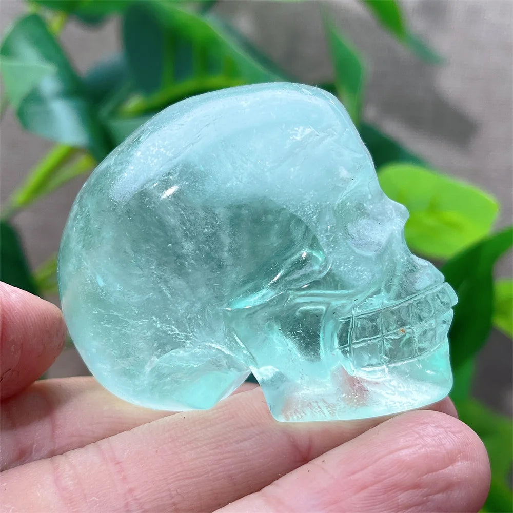 Natural Green and Purple Fluorite Crystal Skull Carving - Healing Stone, Quartz Mineral Gemstone for Spiritual Crafts, Home Decor, Meditation & Energy Work