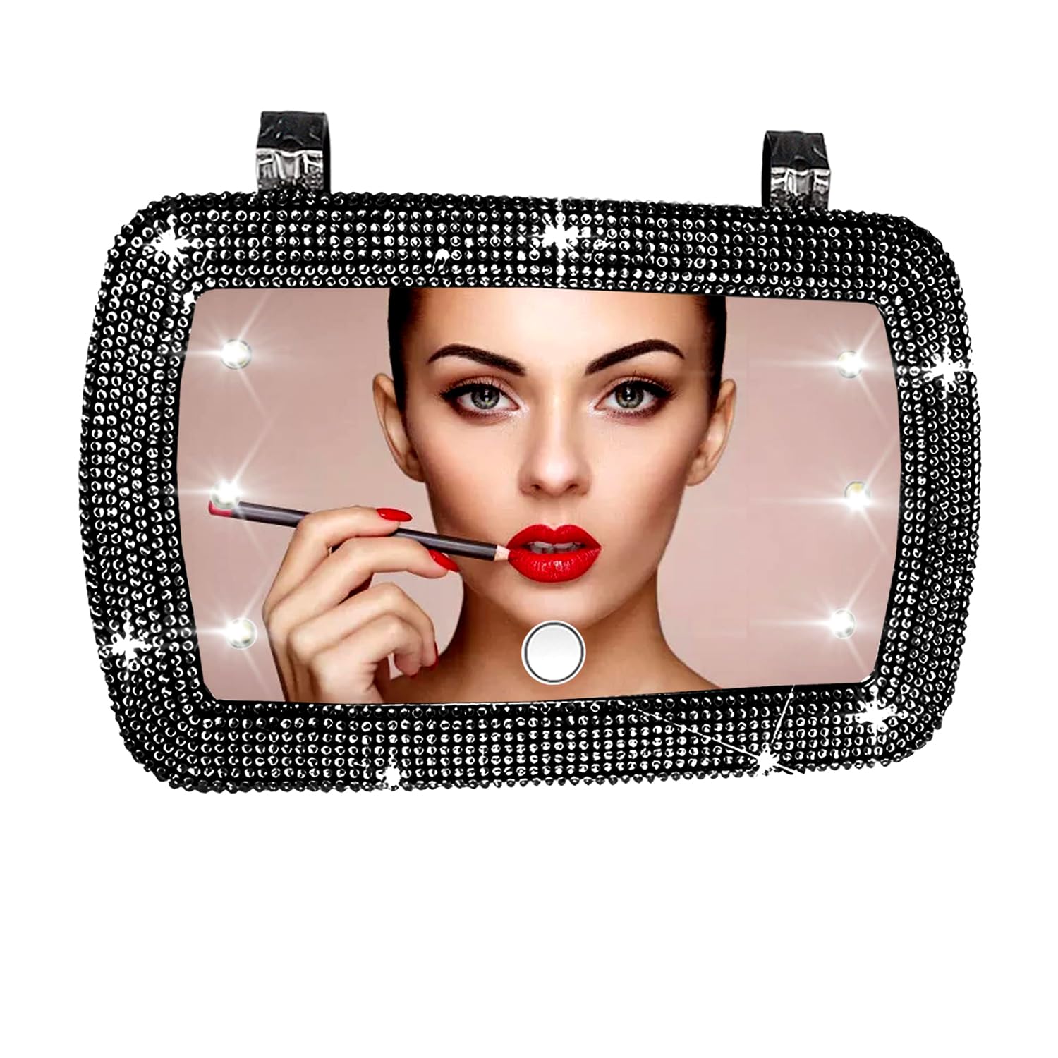 Pomelo Litchi Pitaya Car Visor Vanity Mirror with LED Lights - Bling Diamond Makeup Mirror, Touch Screen Sun Visor with Built-in Battery, Perfect Gift for Women, Black - Ideal for Driving, Travel & Touch-Ups
