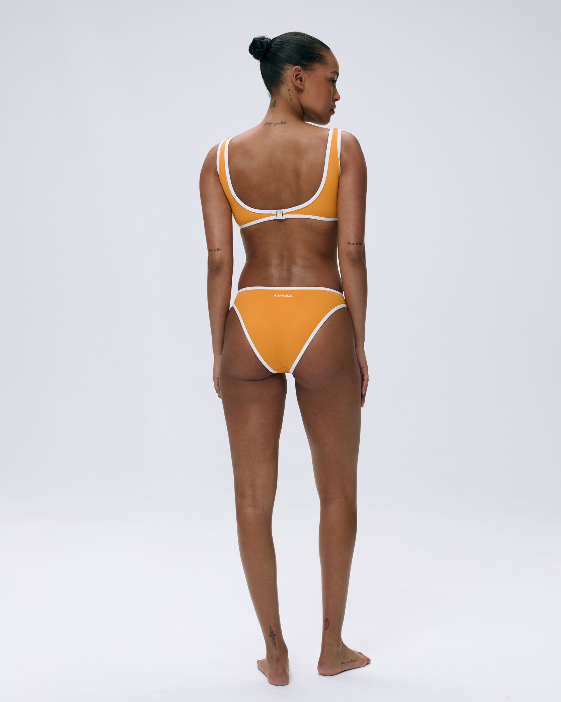 High Waist Contrast Bikini Bottom - Mango Orange & Marshmallow White - Perfect for Beach, Pool, and Summer Vacations