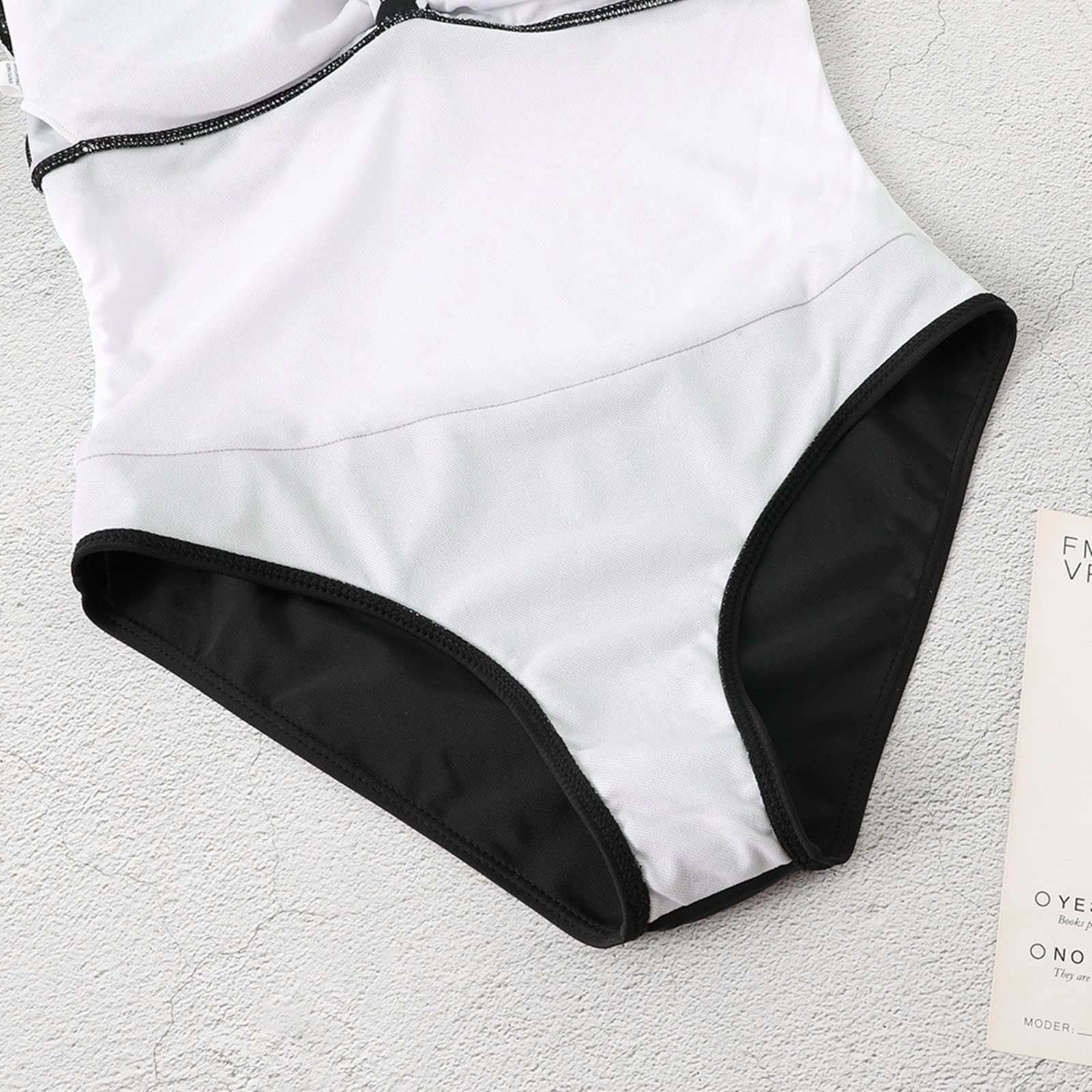 Plus Size Women's One Piece Swimsuit - Black & White Stitched Halter Bikini with Bow | Beachwear, Pool Party, Vacation Swimwear for Curvy Women