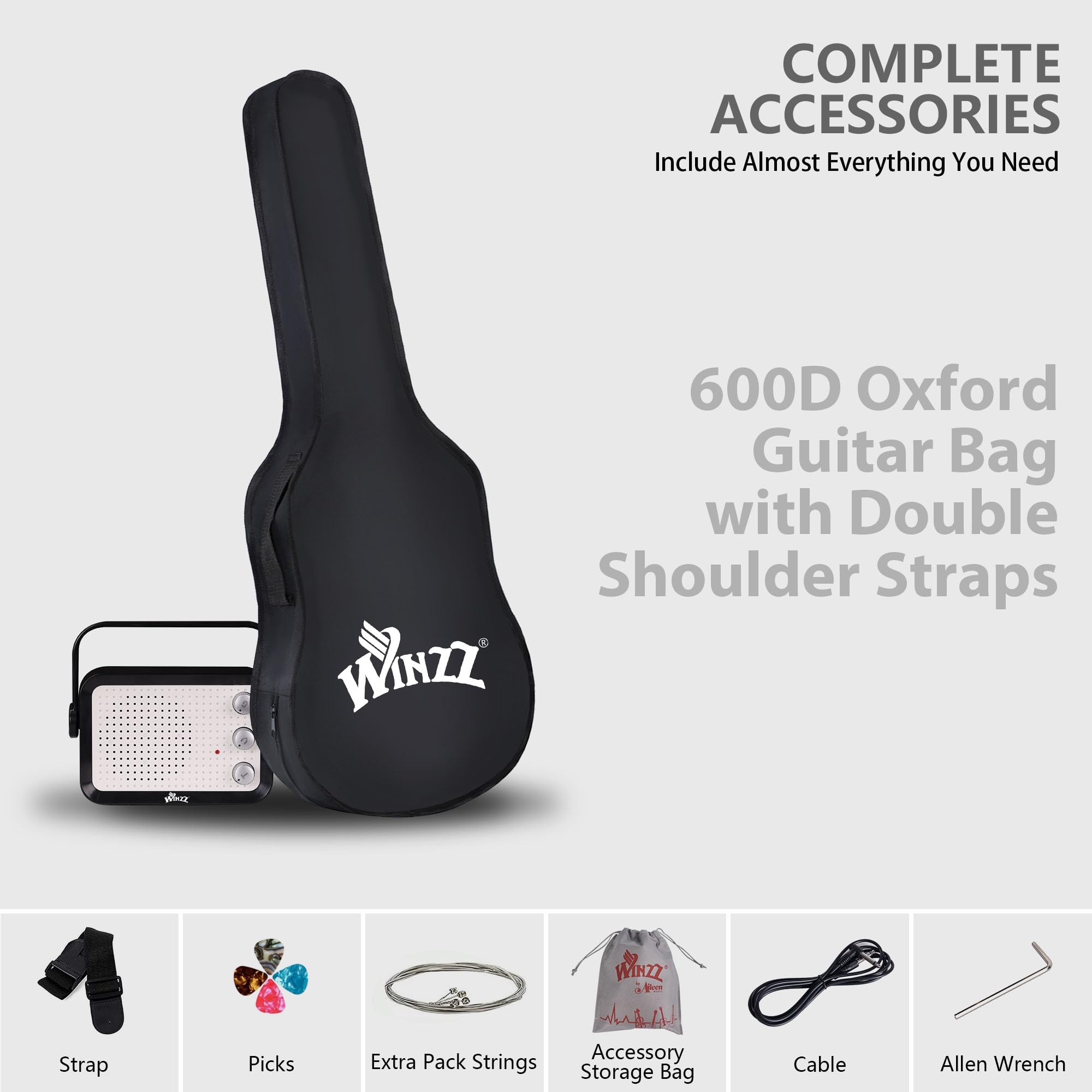 WINZZ 30 Inch Beginner Electric Guitar Kit for Teens - Portable Mini Electric Guitar with Amp, Case, Strings, Picks, Strap & Accessories - Light Green - Perfect for Home Practice, Music Lessons & Rock Band Performances