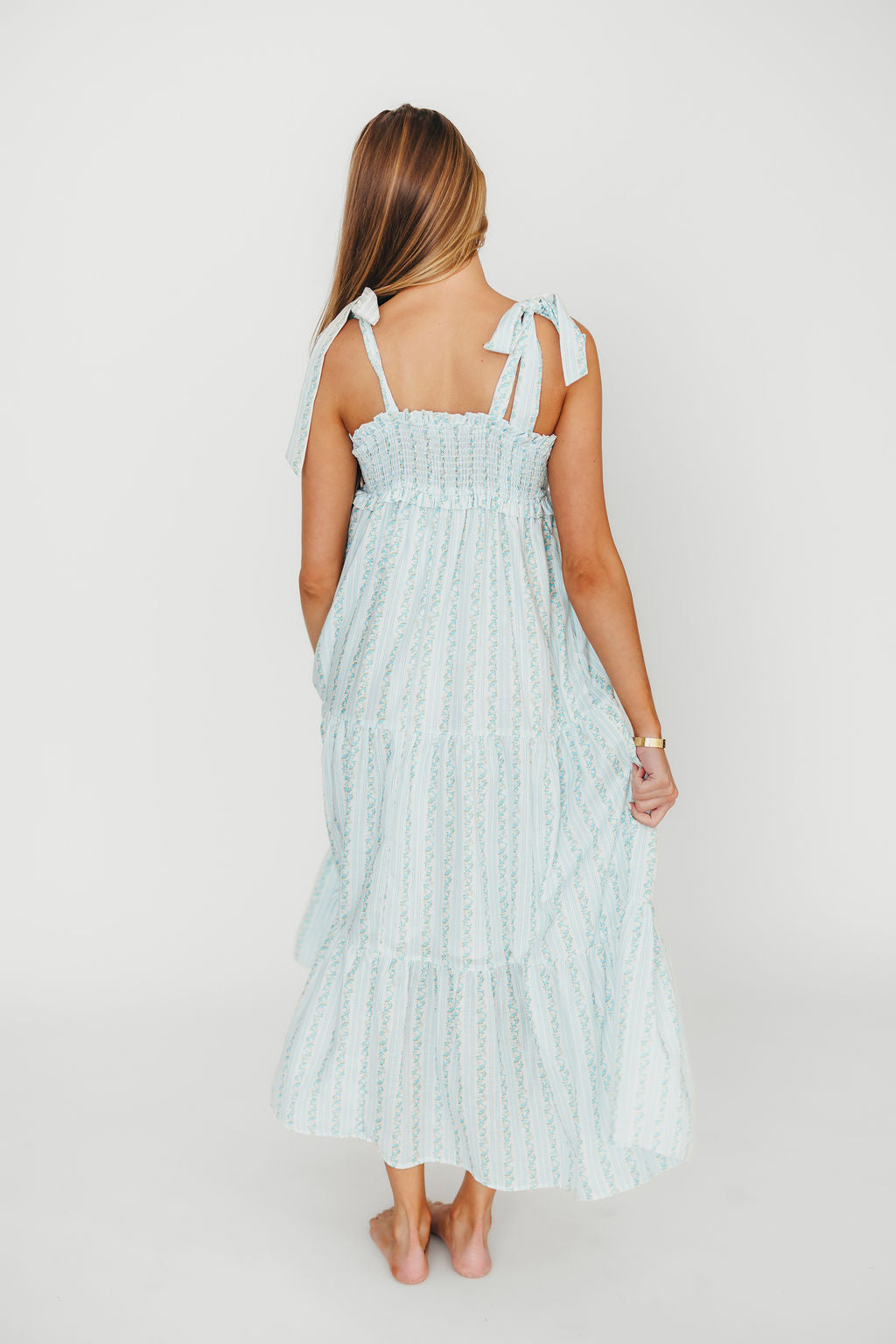 Vivienne Women's Maxi Sundress Floral Print Ivory & Blue - Perfect for Beach Vacations, Summer Parties, and Casual Outings