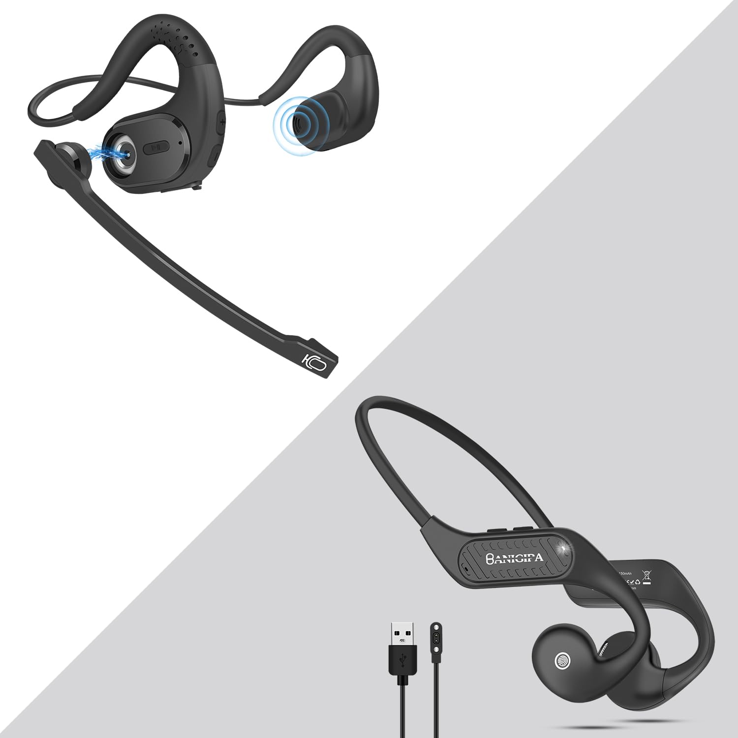 BANIGIPA Bluetooth Headset with Microphone - Wireless Noise Cancelling Headphones for Phone, Laptop, PC - Open Ear Design for Office Meetings, Running, Cycling, Driving & Work - Perfect for Remote Work & Outdoor Activities