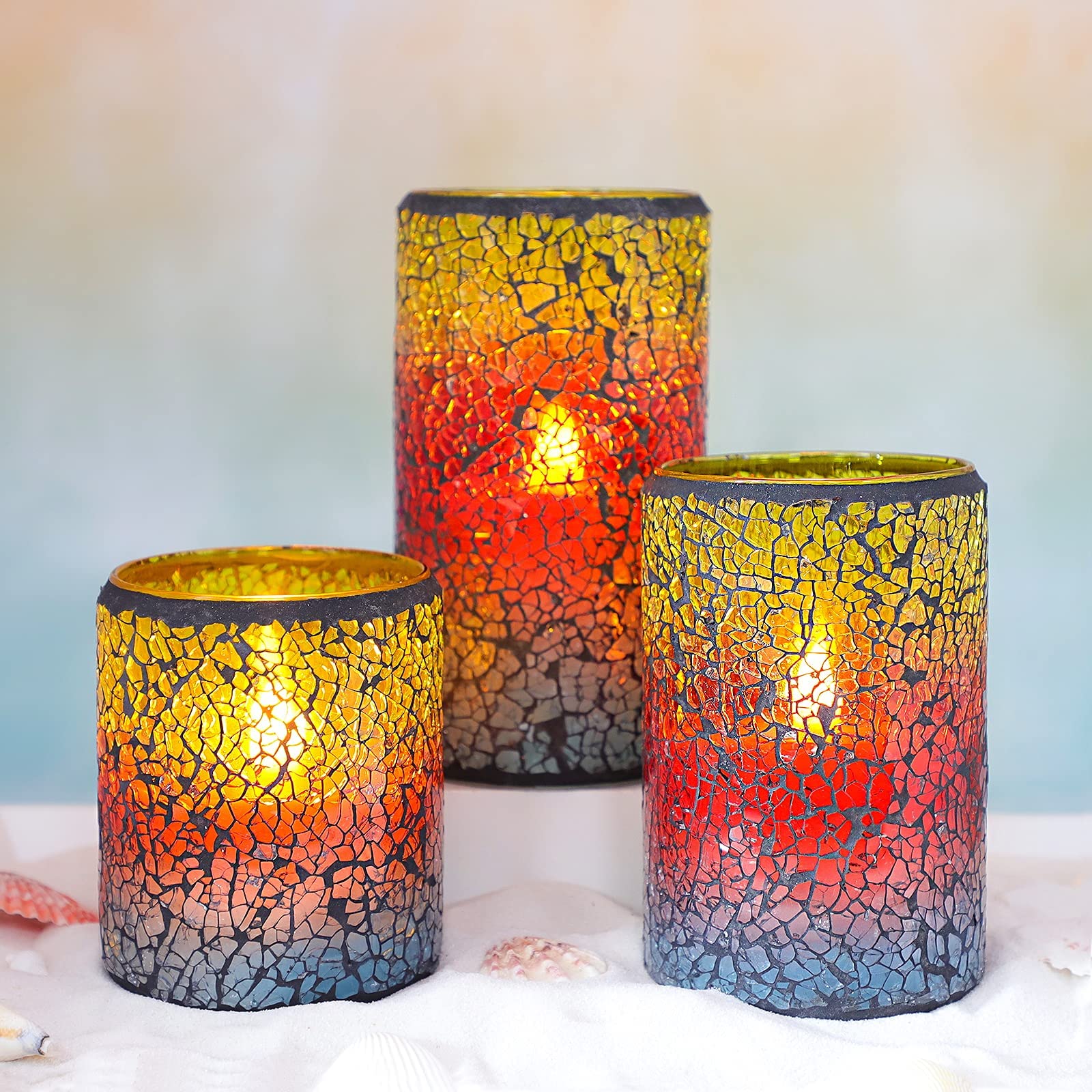 Sunset LED Flameless Candles with Remote - Set of 3 for Bedroom & Bathroom Decor