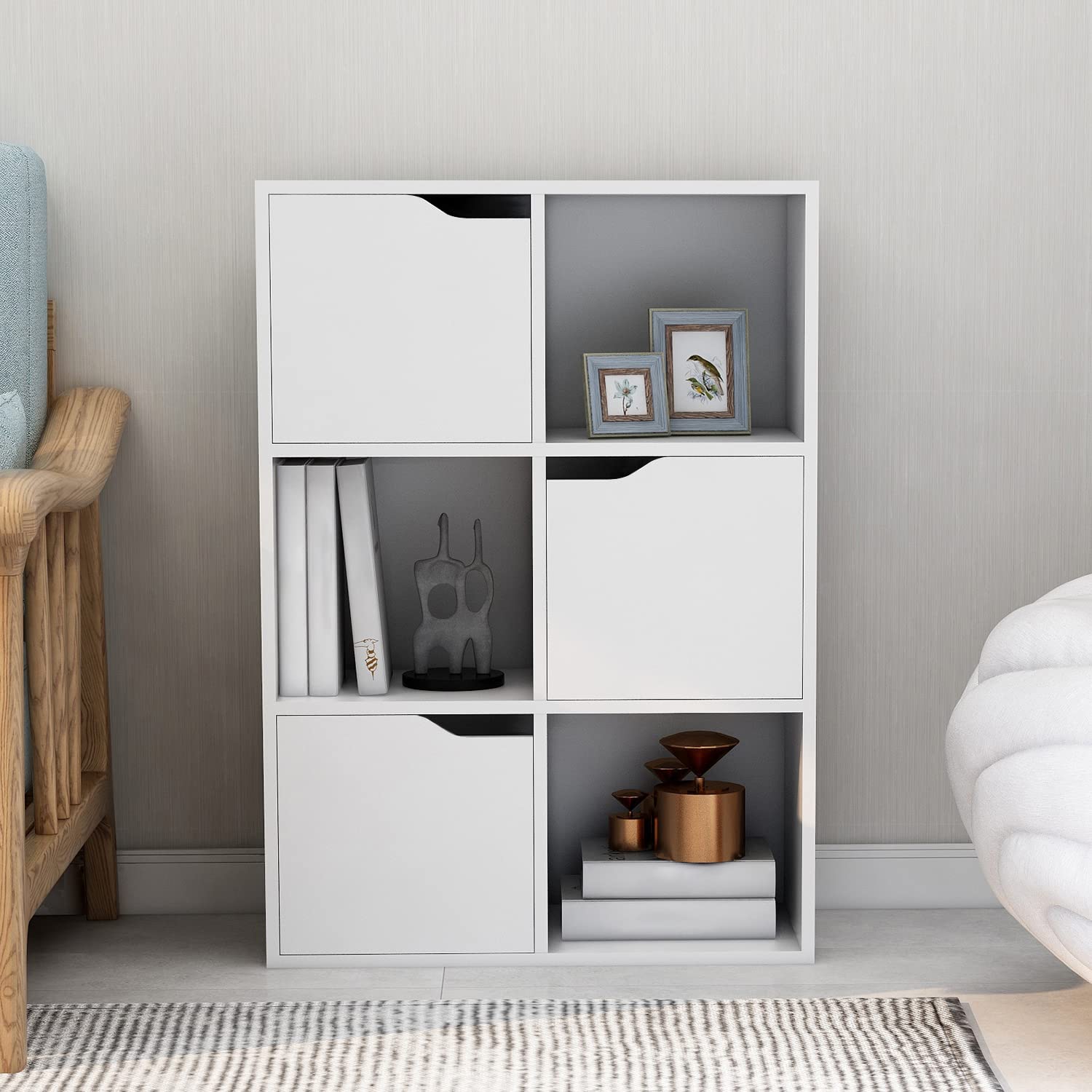 6 Cube Bookcase with Doors - 3-Tier Storage Organizer for Home Office & Living Room | Bookshelf, Display Rack & Storage Solution by AGH Deco | Perfect for Organizing Books, Decor & Essentials in Small Spaces