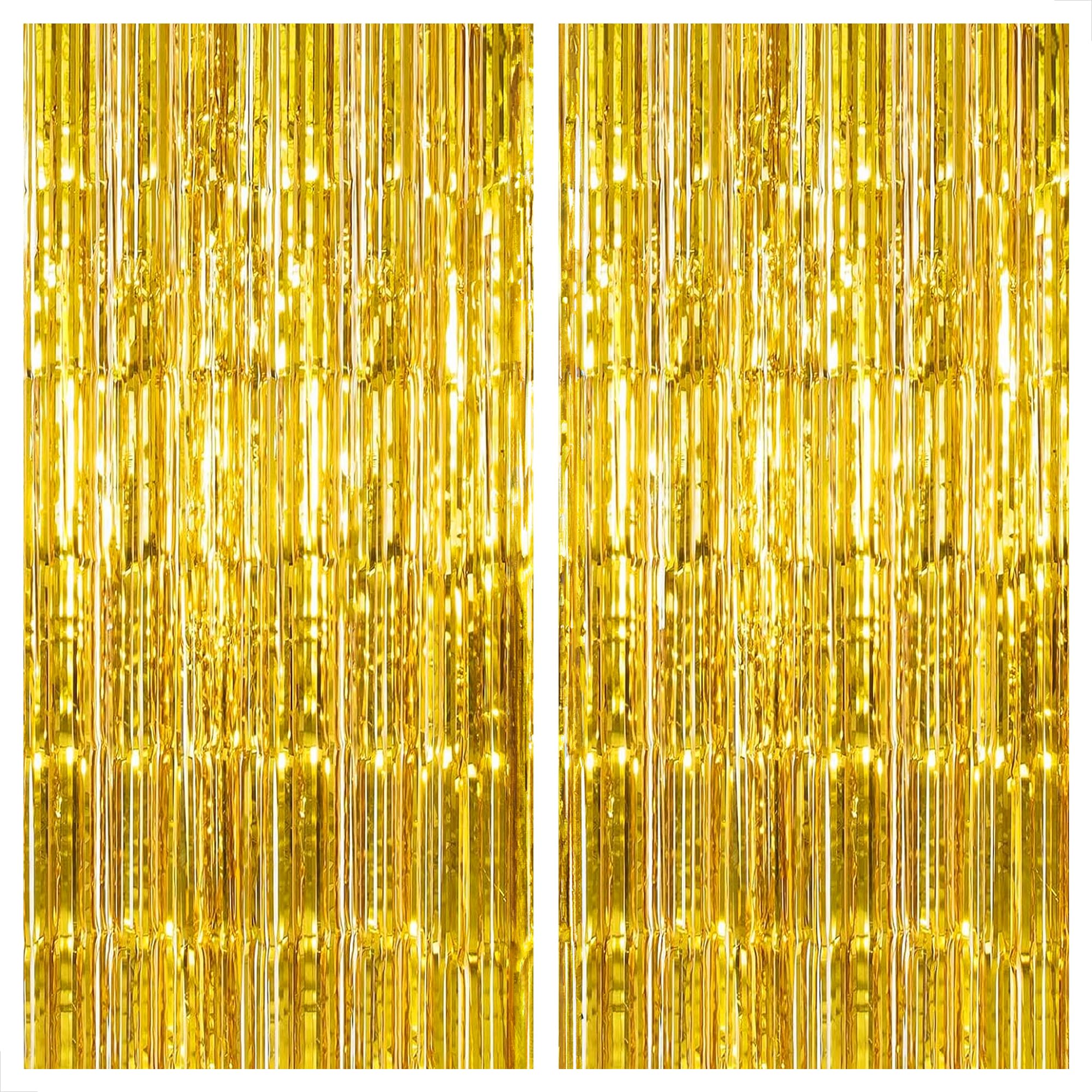 KatchOn Extra Large Gold Fringe Curtain Backdrop - 8x3.2 Feet, Pack of 2 | Gold Foil Streamers for Party Decorations, Graduation, Birthday, Wedding | Perfect for Photo Booths, Stage Backgrounds & Event Decor