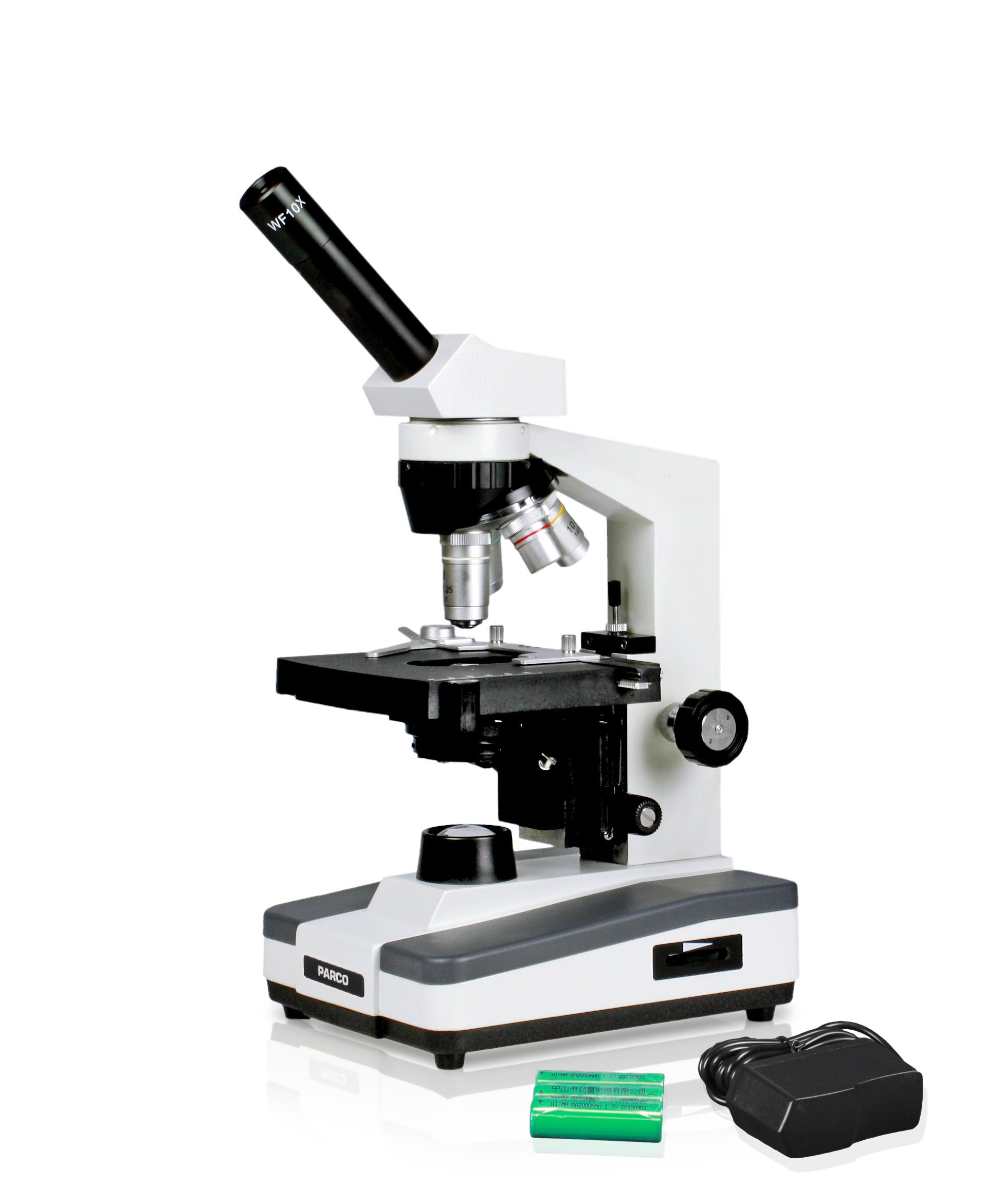 Parco Scientific Monocular Compound Microscope with 40x-1000x Magnification | LED Illumination & Mechanical Stage | Rechargeable Battery | Includes Microscope Book & 100 Prepared Slides Set | Perfect for Students, Homeschooling & Biology Labs