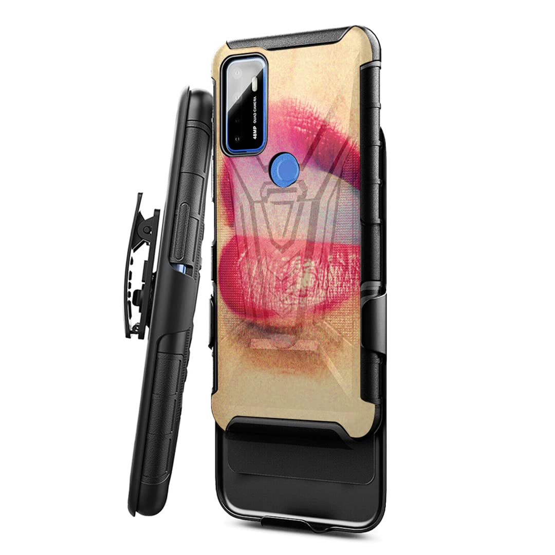 Military Shockproof Phone Case for Cricket Dream 5G & AT&T Radiant Max 5G - Heavy Duty Kickstand Holster with Belt Clip - Black Smoke Design - Perfect for Outdoor Work, Construction & Active Lifestyles