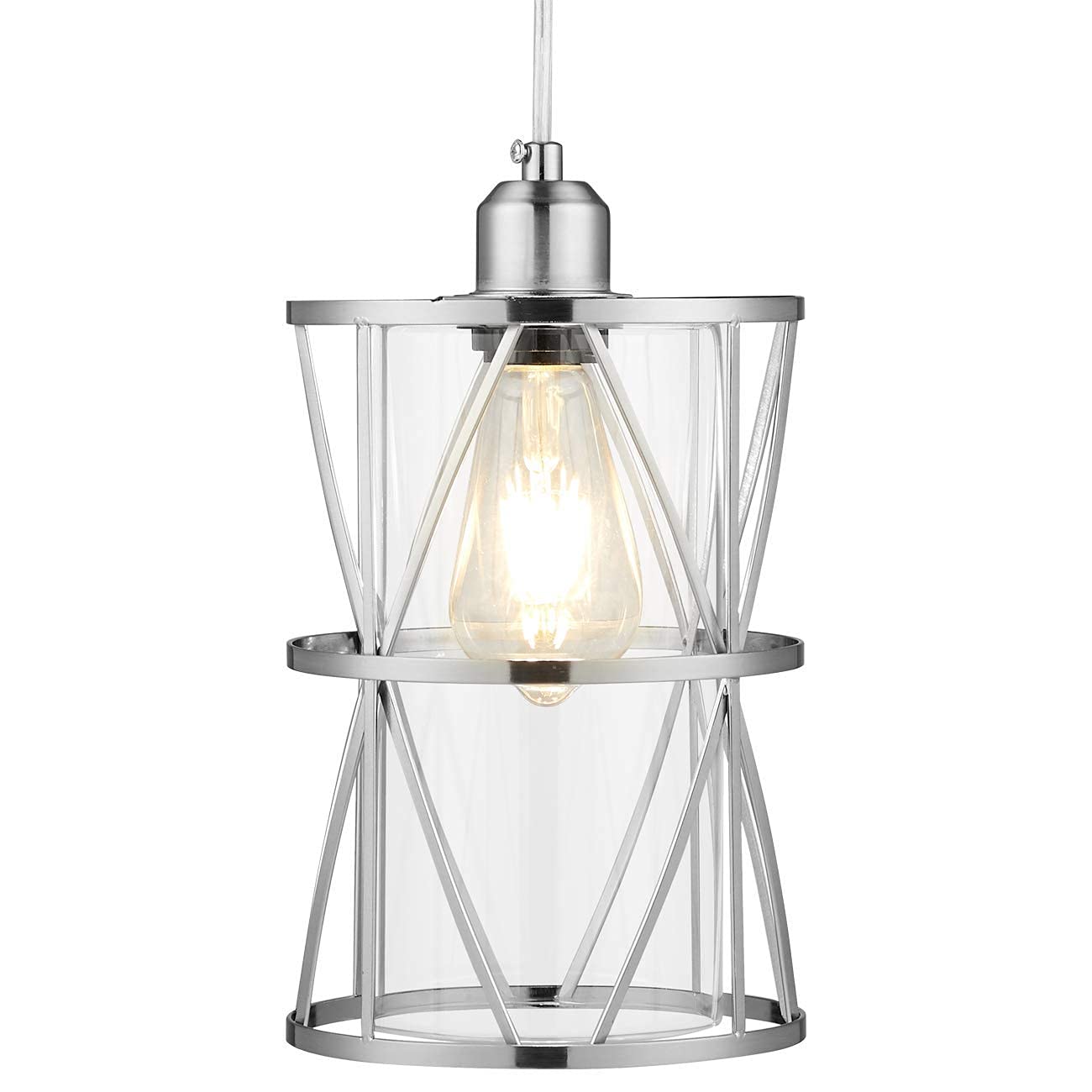 Modern 3-Light Semi Flush Mount Ceiling Light Set with Clear Glass Cylindrical Pendant Lights - Brushed Nickel Finish for Living Room, Bedroom & Dining Room Lighting