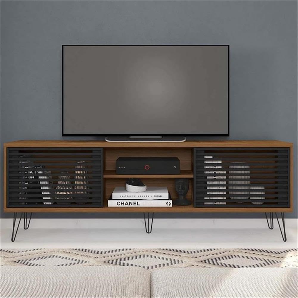 Better Home Products 70 Inch Walnut TV Stand - Mid-Century Modern Design for Living Room, Bedroom & Home Theater Entertainment Centers