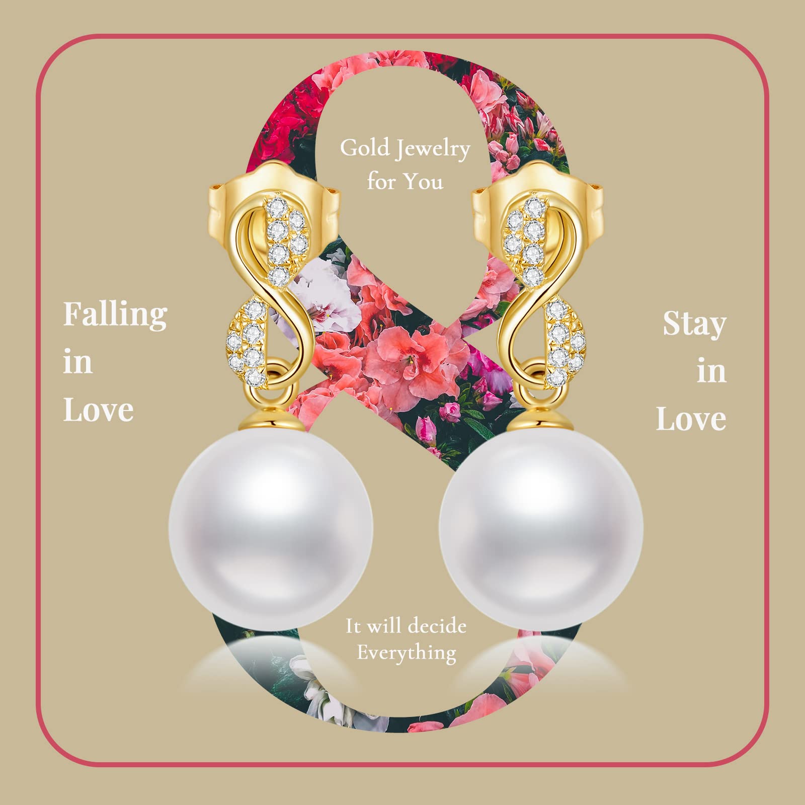 14K Gold Butterfly & Infinity Pearl Earrings for Women - Freshwater Cultured Pearl Stud Earrings, Anniversary Birthday Gift for Her, Girls, Mom, Wife - Perfect for Weddings, Date Nights & Special Occasions
