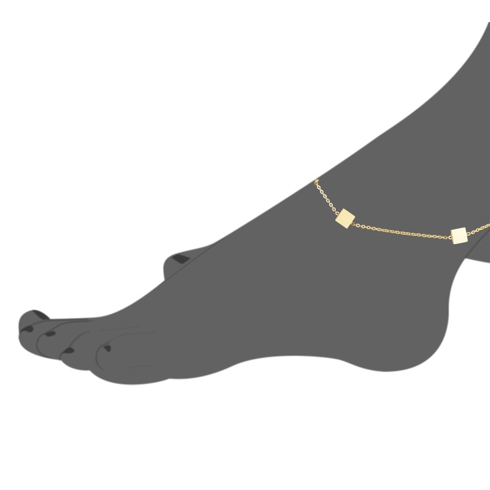 Edforce Stainless Steel Women's 3 Charm Square Anklet Bracelet - Adjustable 8.5