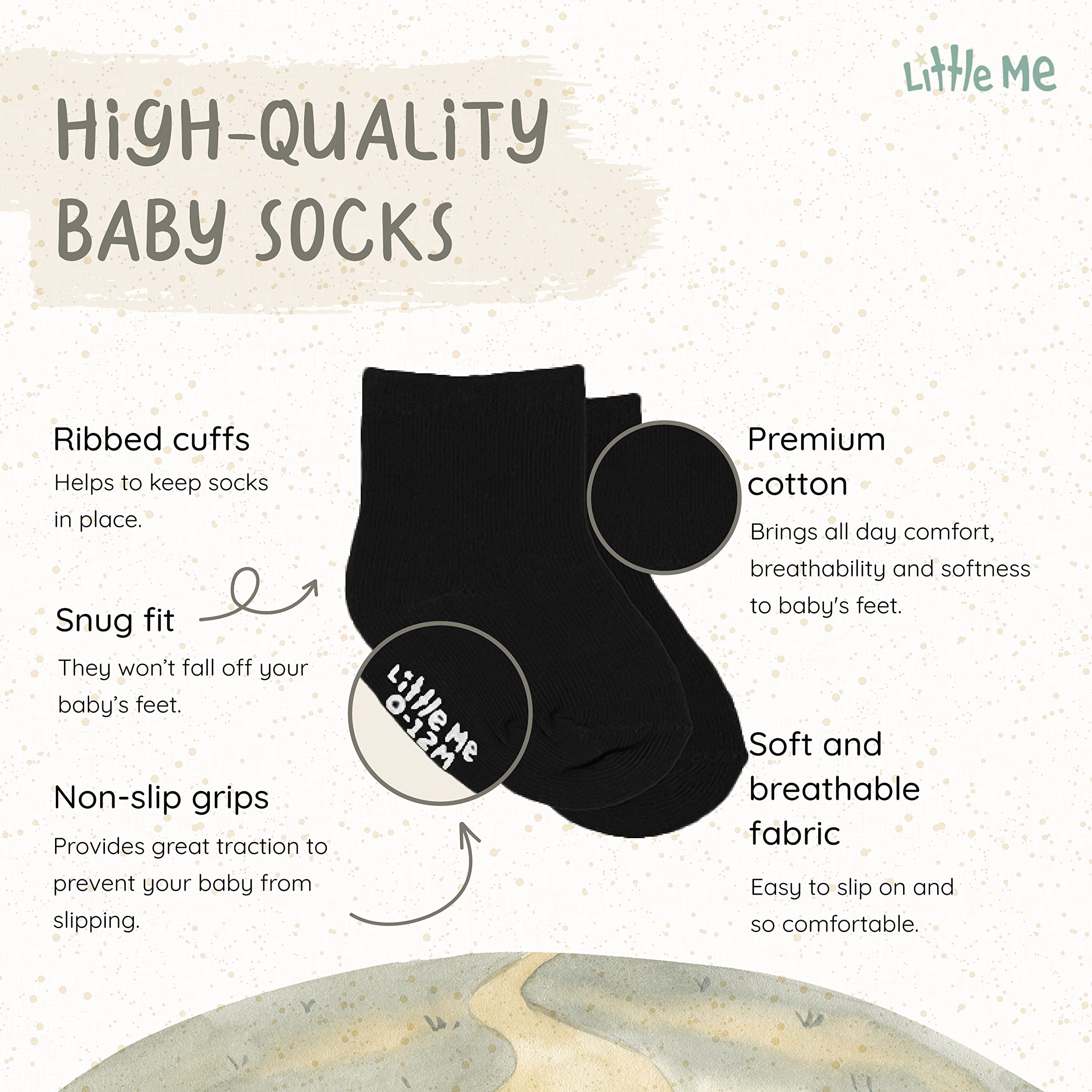 Little Me Unisex Baby Socks - Soft Cotton Newborn Infant & Toddler Socks (0-24 Months) for Boys & Girls - Perfect for Everyday Wear, Playtime & Gift Giving