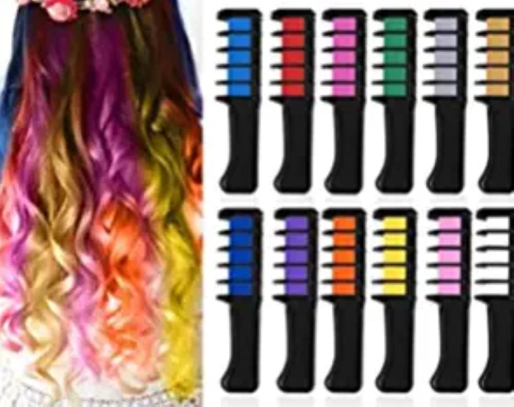 12 Color Washable Hair Chalk for Kids & Teens - Temporary Hair Dye for Girls Age 8-12, Non-Toxic Hair Coloring Comb Kit - Perfect for Birthday Gifts, Parties, Halloween & Creative Play