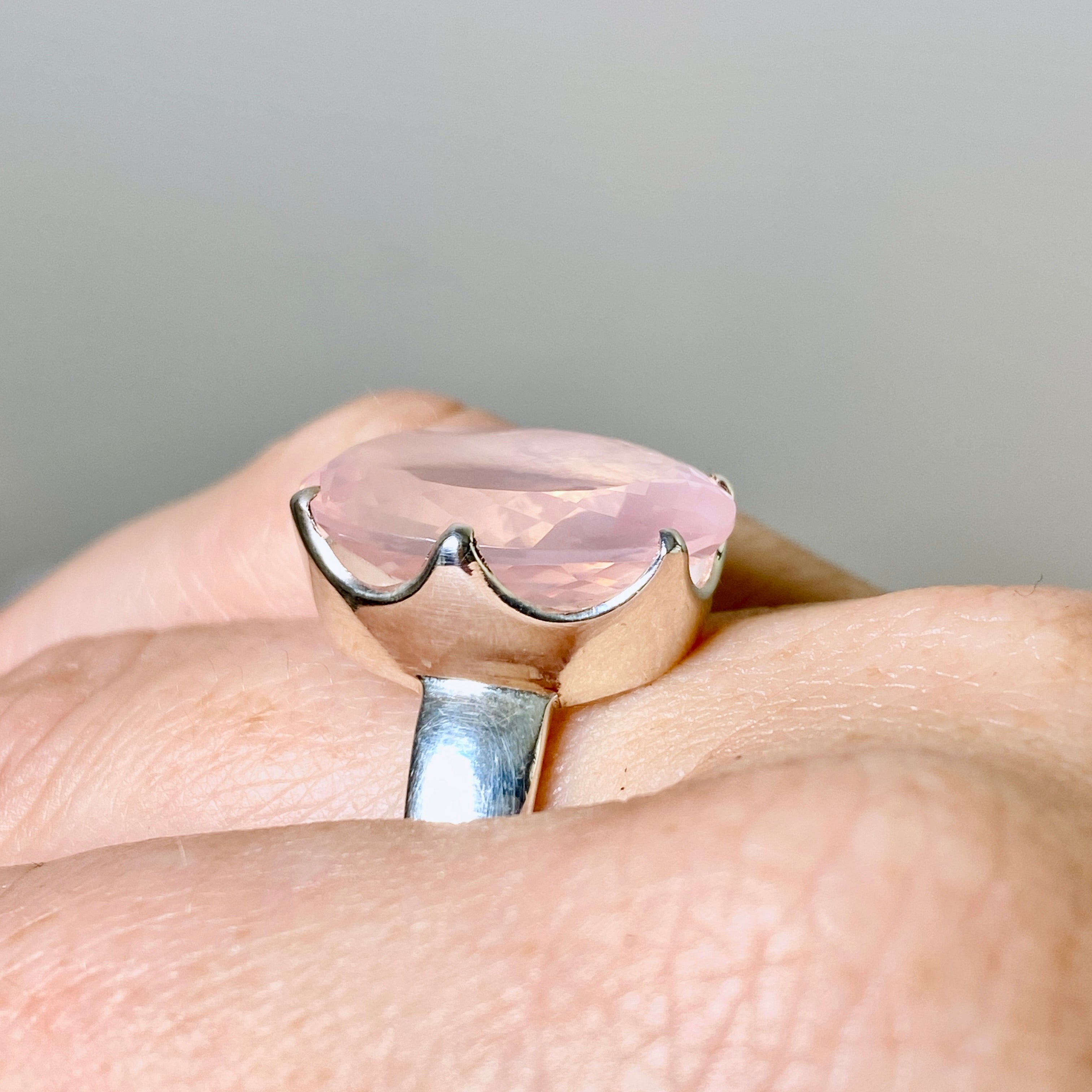 Rose Quartz Oval Faceted Ring Size 12 - Elegant Healing Crystal Jewelry for Women, Perfect for Meditation, Yoga & Spiritual Gifts (PRGJ876)