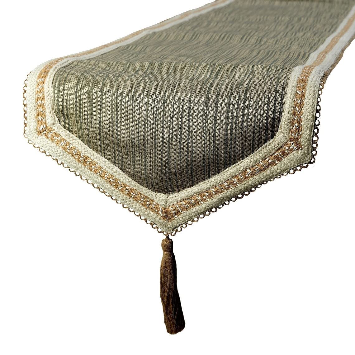 Elegant Beige Moroccan Table Runner - 16x108 Inch Jute Linen with Lace & Tassels for 8-Seater Dining Table | Striped Contemporary Home Decor | Perfect for Thanksgiving, Wedding, and Boho Chic Dining Room Decorations