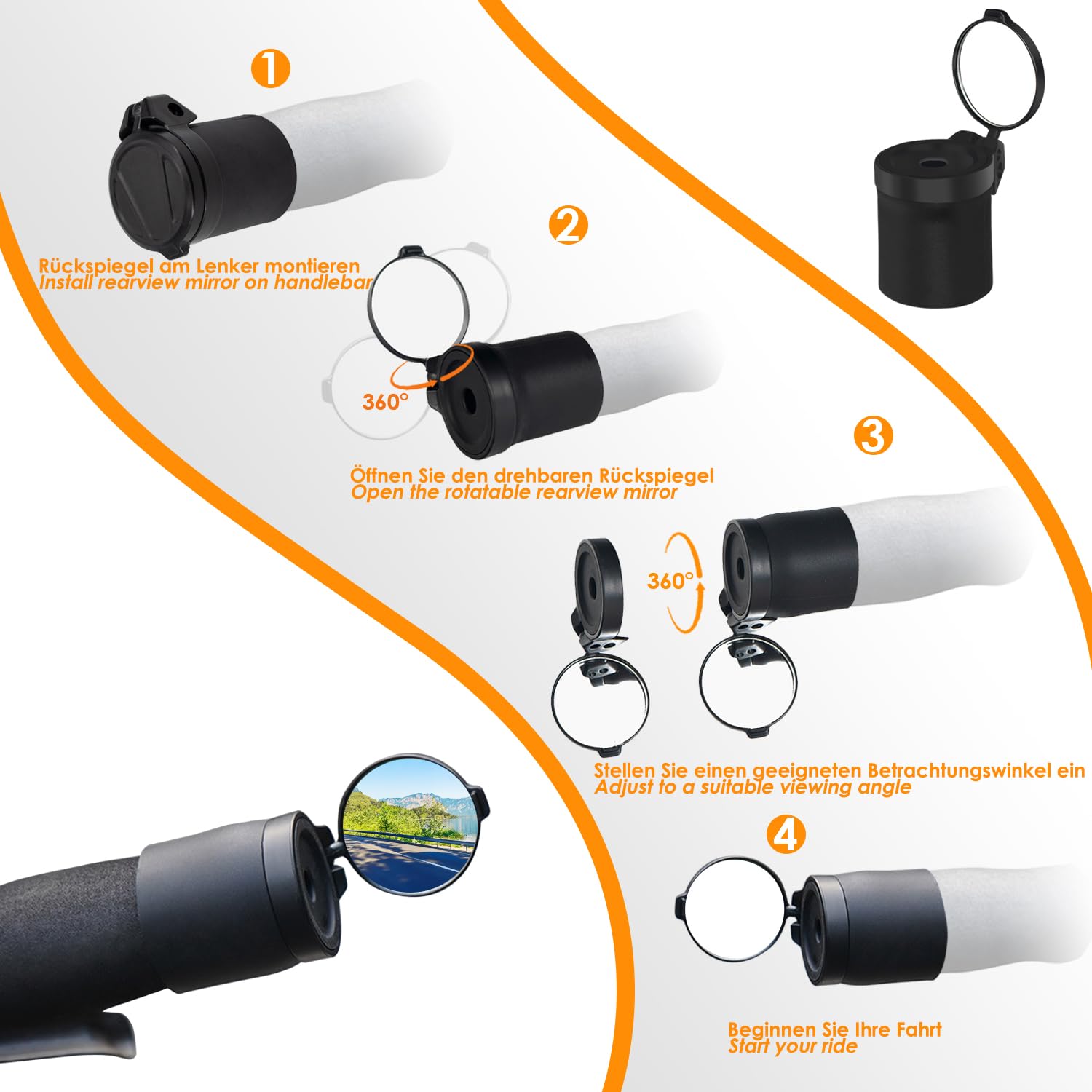 Arkham Universal Bicycle Mirror - 360° Rotating Foldable Rear View Mirror with Rubber Mounting Sleeve for Handlebars | Perfect for Mountain Bikes, Road Bikes & Commuting Safety