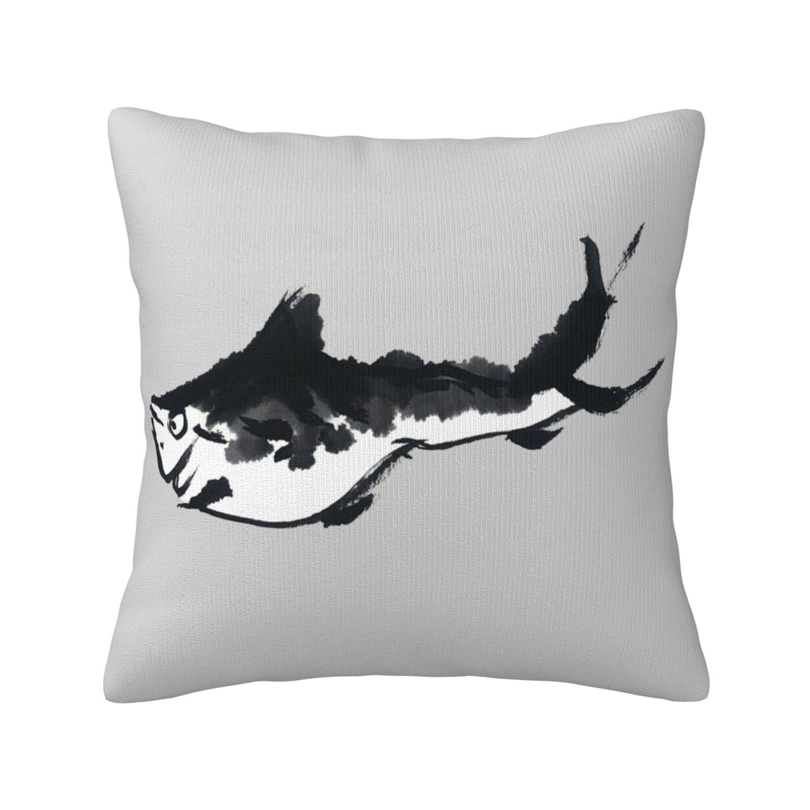 Pooizsdzzz 18x18 Inch Grey Fish Pillow Cover - Soft Cushion Case for Sofa, Bed, Living Room & Bedroom Decor - Home Decorative Accent for Cozy Spaces
