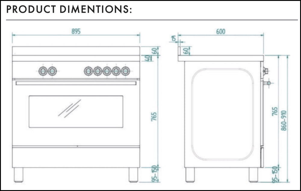 Euro Appliances EFS900LDX 90cm Freestanding Dual Fuel Range - Italian Made Stainless Steel Oven & Gas Stove for Modern Kitchens | Perfect for Baking, Roasting & Family Cooking