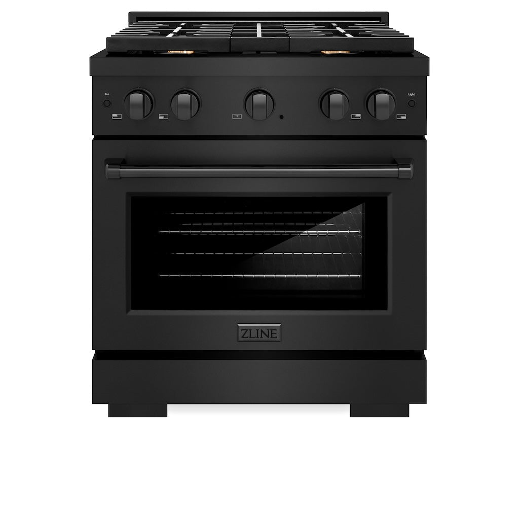 ZLINE 30-inch 4.2 cu. ft. Black Stainless Steel Gas Range with Convection Oven & 4 Brass Burners - Perfect for Modern Kitchens, Home Cooking, and Professional Chefs (Model SGRB BR 30)