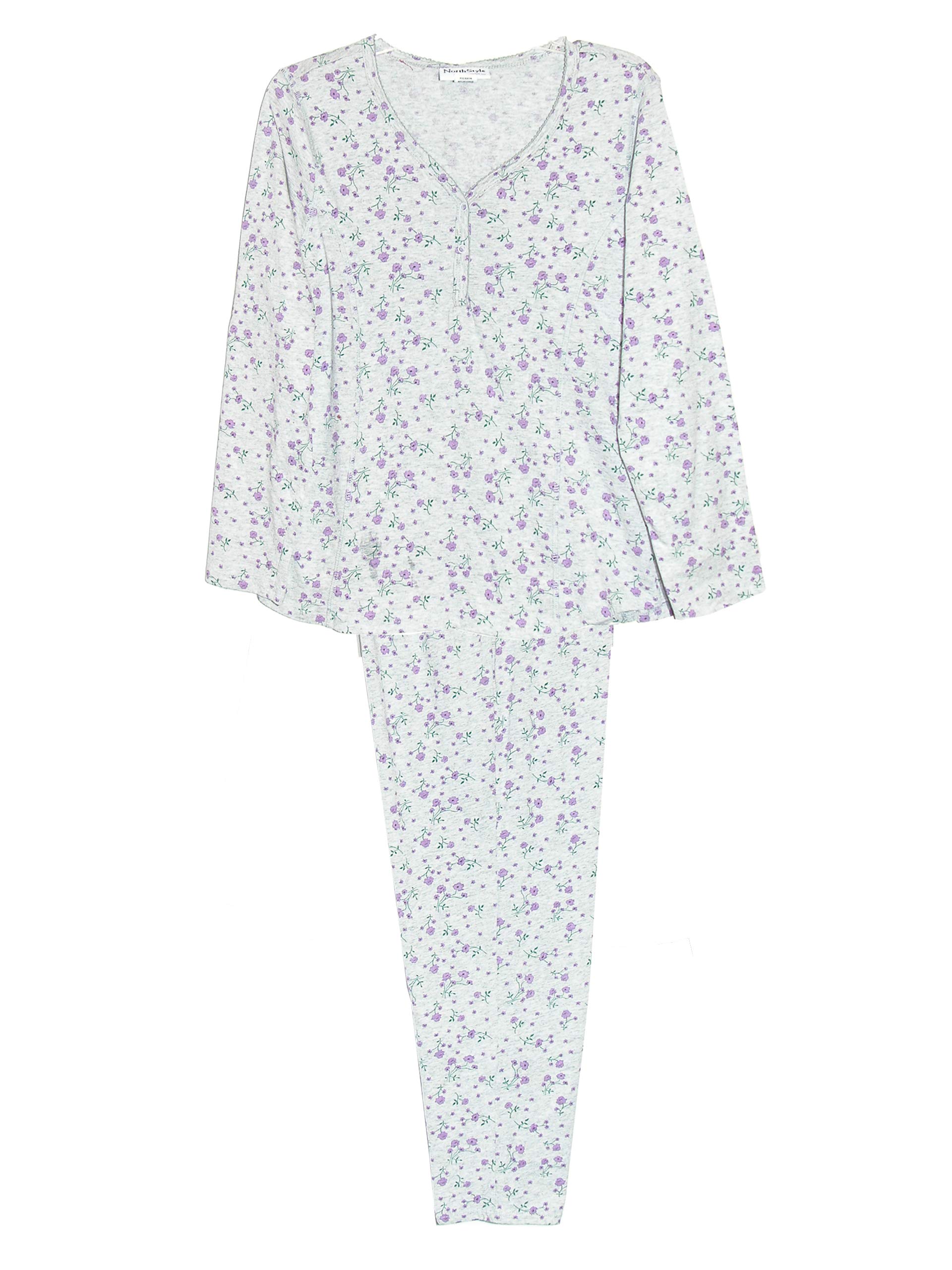 LA CERA Women's Plus Size Floral Print Cotton Pajama Set - Soft Long Sleeve Snap Front Nightwear with Side Pockets | Lightweight Sleepwear for Relaxing at Home & Cozy Lounging