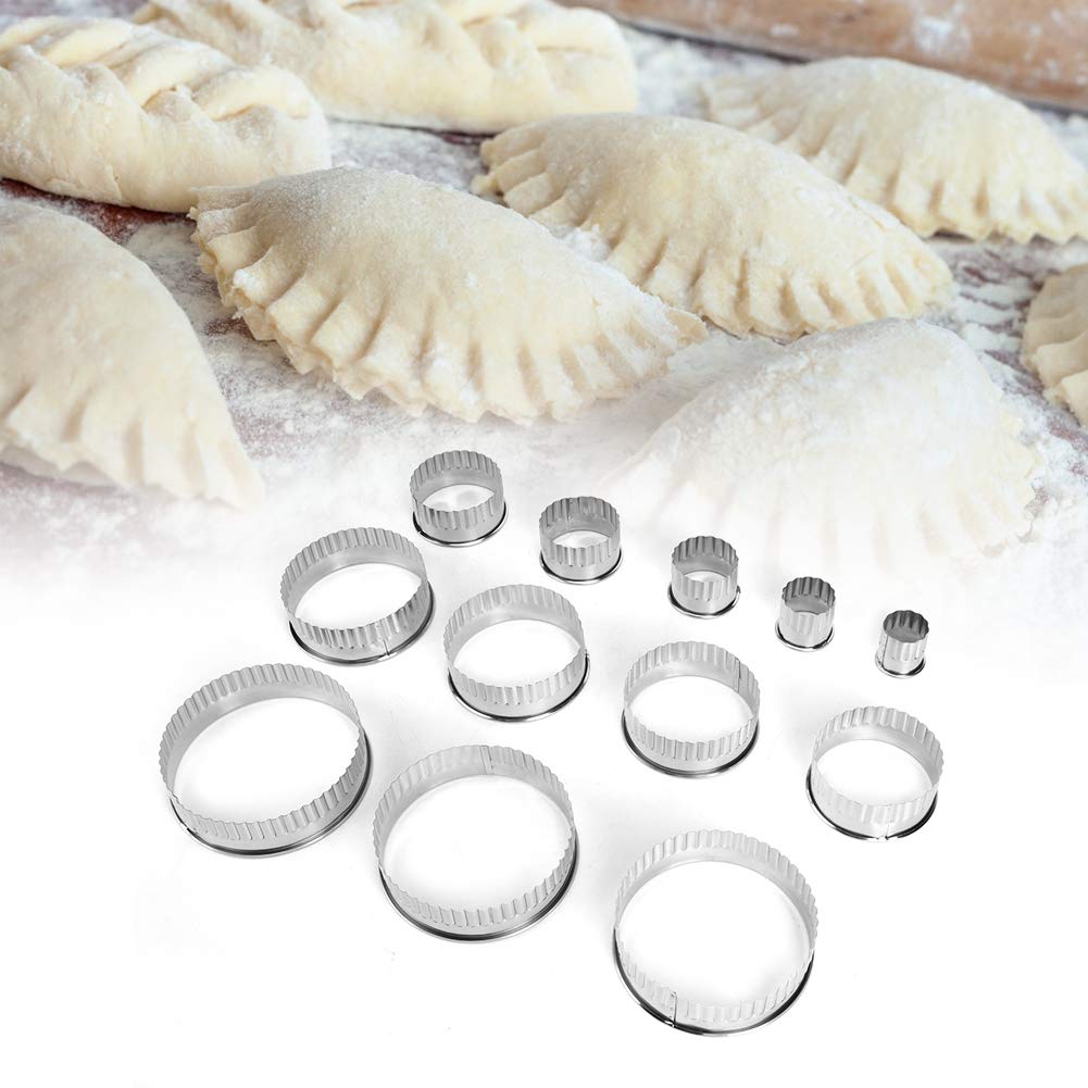 12-Piece Stainless Steel Round Cake Mold Set with Teeth - Perfect for Baking Cookies, Biscuits, Pastry Dough - DIY Cake Decorating & Baking Tool for Home Bakers (Great for Birthday Cakes, Wedding Desserts & Holiday Treats)