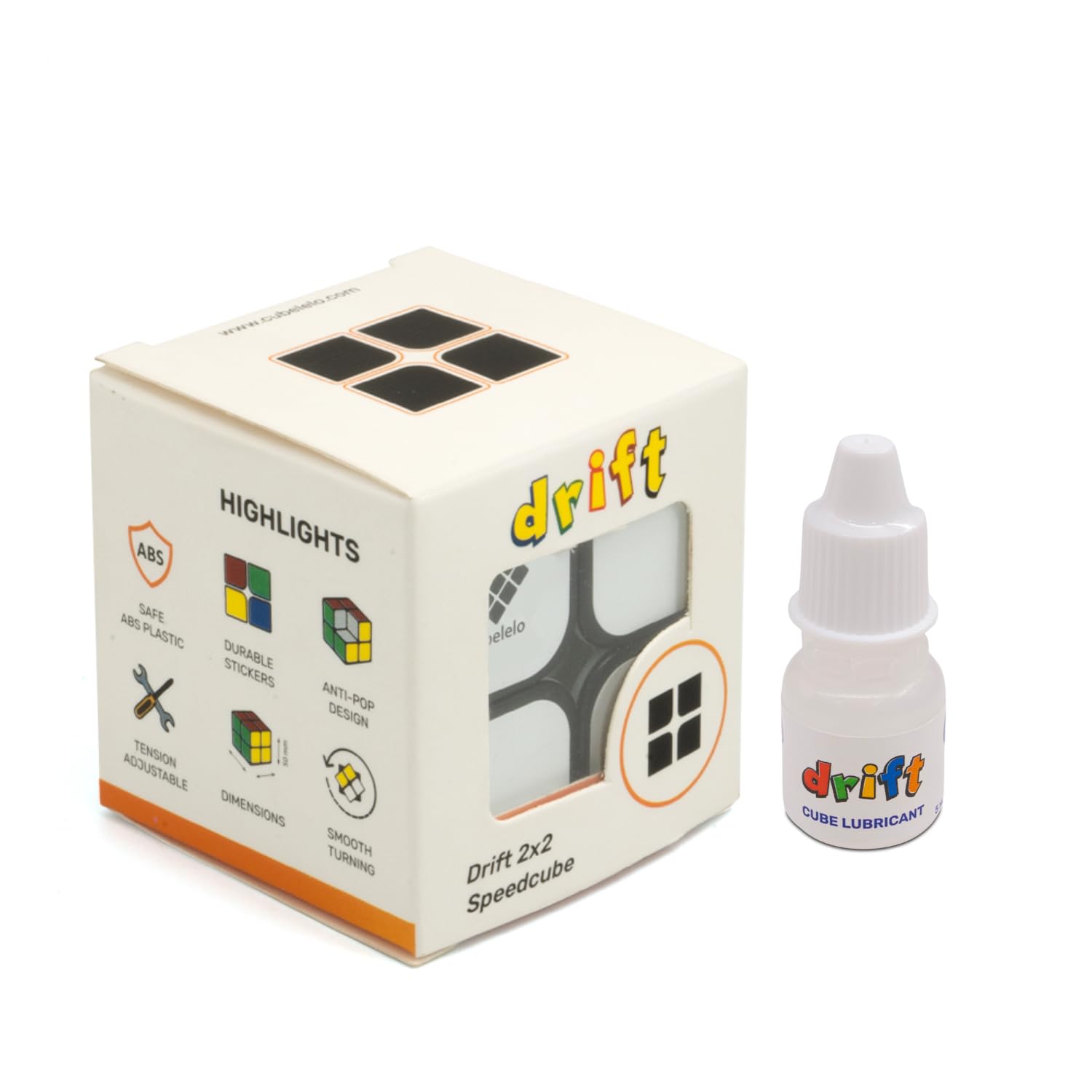 Cubelelo Drift 2x2 Black Speed Cube Puzzle with Professional Lubricant - Smooth Fast Turning 2x2 Magic Cube for Kids Adults Beginners & Speedcubers - Ideal for Competitions, Brain Training & Stress Relief