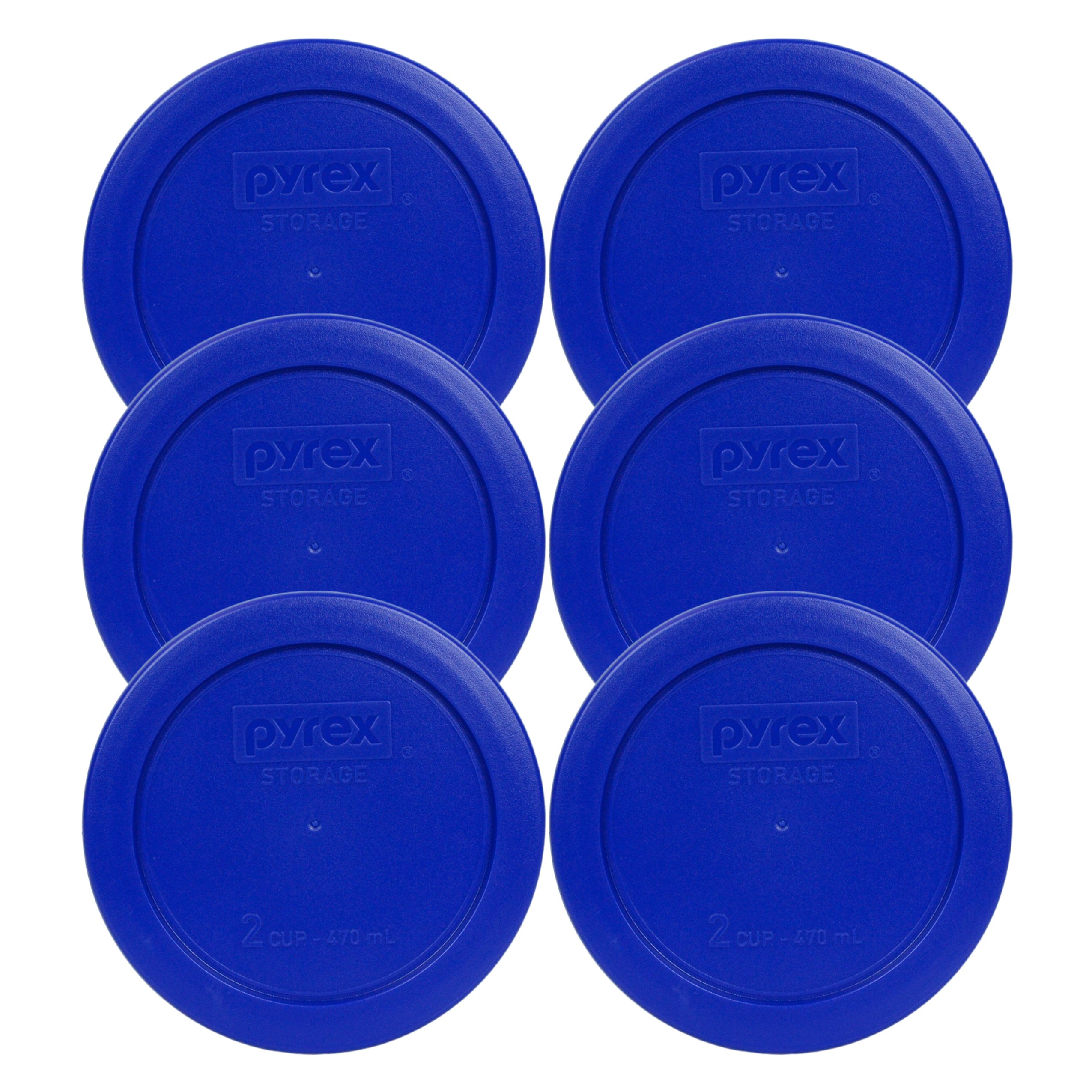 Pyrex 7200-PC 2-Cup Cadet Blue Round Replacement Food Storage Lids - 6 Pack | Made in USA | Airtight Kitchen Containers for Meal Prep, Leftovers & Pantry Organization