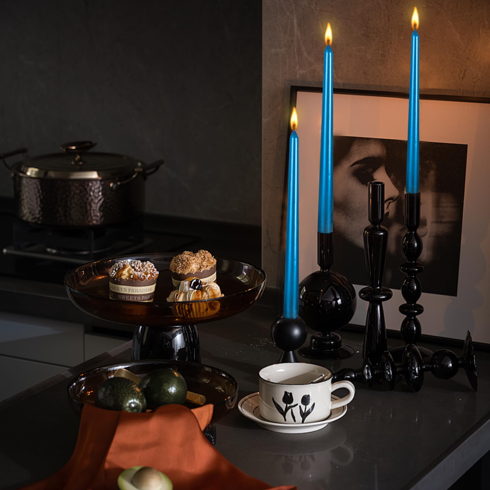 4-Pack 10-Inch Blue Metallic Spiral Taper Candles - Dripless Unscented Dinner Candles for Romantic Dining, Wedding Decor, Holiday Centerpieces & Home Ambiance Lighting (4 Pieces)