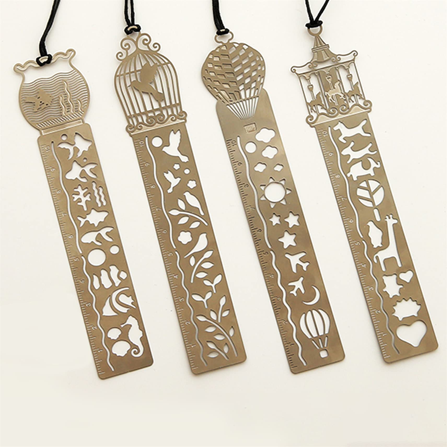 Winwinfly 4-Piece Stainless Steel Bookmark Ruler Set - Hollow Cute Drawing Template & Painting Stencil for Art Crafts, DIY Projects, Photo Albums, Notebooks - Perfect Gift for Kids, Students, Writers & Book Lovers | Ideal for School, Office & Creative Workspaces