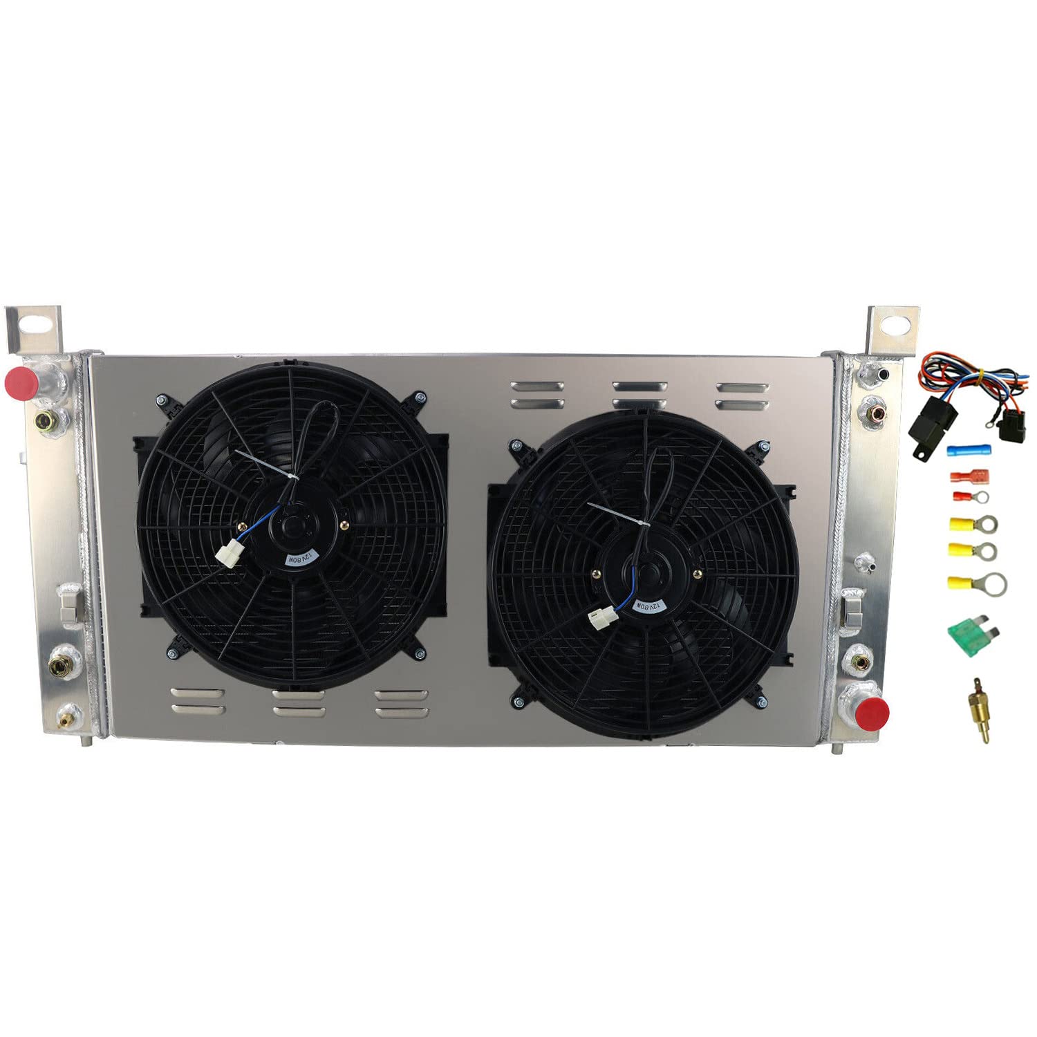 34 Inch Aluminum Radiator with Fan Shroud & Thermostat Kit - Compatible with Chevy Avalanche/Tahoe/Silverado/Suburban 1500-3500 HD, GMC Yukon XL/Sierra, Hummer H2, Cadillac Escalade (1999-2014 Models) - Heavy Duty Cooling Solution for Towing & Off-Road Adventures