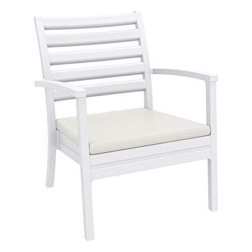 Pemberly Row XL Club Chair - White Acrylic Fabric with Natural Cushions | Comfortable Oversized Lounge Chair for Living Room, Office & Reading Nook