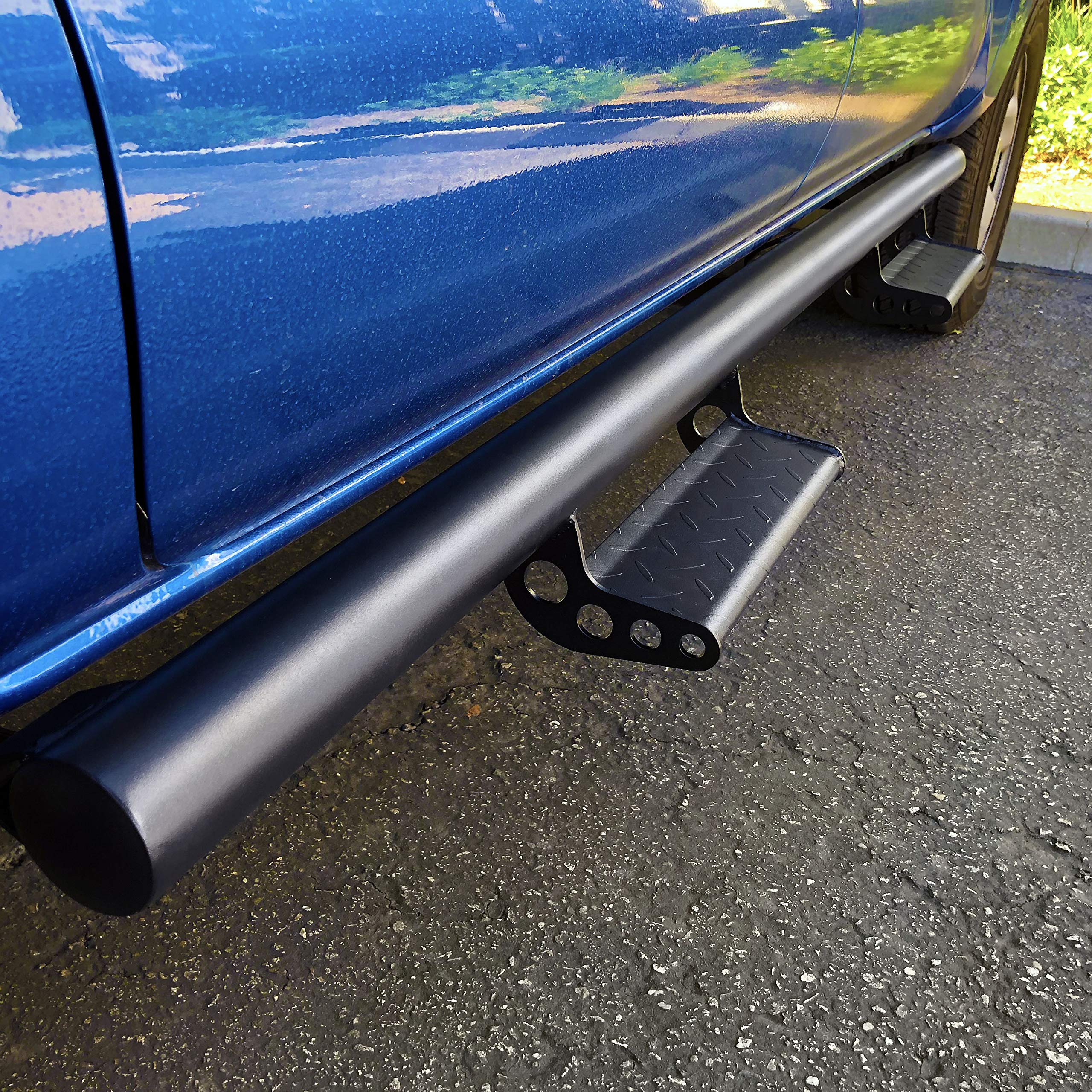 2007-2018 Chevy Silverado & GMC Sierra Crew Cab Drop Down Black Side Steps | Nerf Bars | Running Boards | Compatible with Gas Models (Not for Diesel) | Perfect for Off-Roading & Truck Access