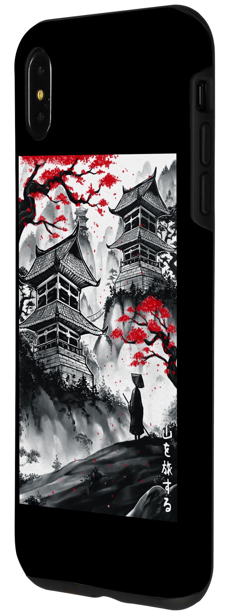 iPhone XS Max Case - Japanese Traveler Mountains Ink Wash Painting Design - Durable Protective Cover for Travel, Gifts & Souvenirs