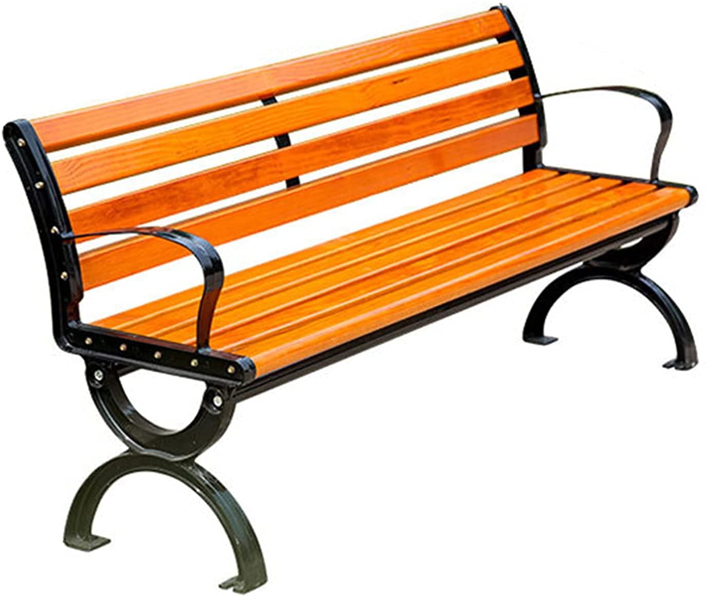 Outdoor Bench with Backrest and Armrest - Patio, Garden, Porch & Park Furniture - Durable Wooden & Cast Aluminum Benches for Relaxing in Courtyard, Front Porch or Outdoor Spaces