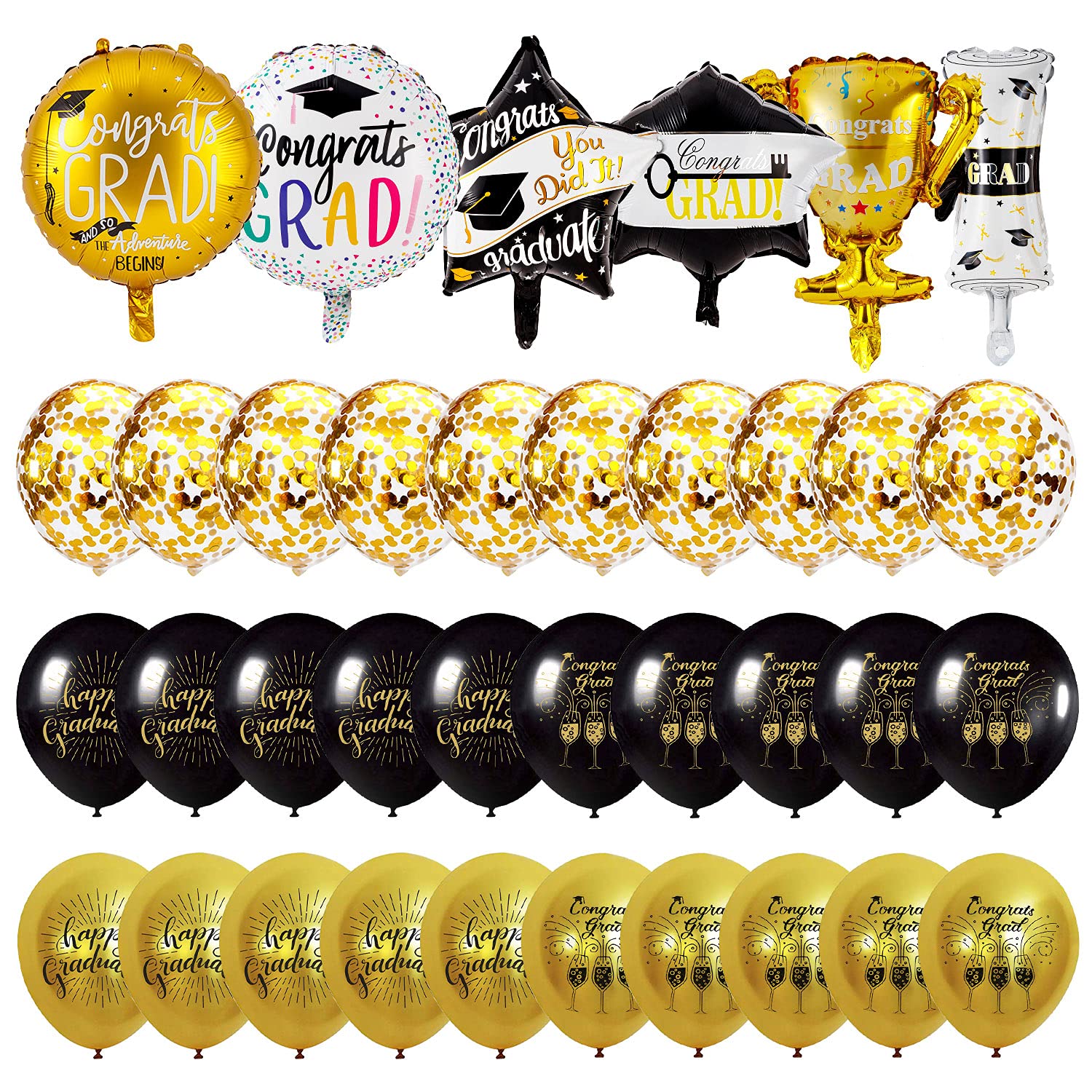 38PCS 2024 Graduation Balloons Set - Black Confetti & Gold Foil Balloons for Class of 2024 - Perfect for College & High School Graduation Party Decorations - Great for Photo Backdrops, Wall Decor & Celebration Supplies