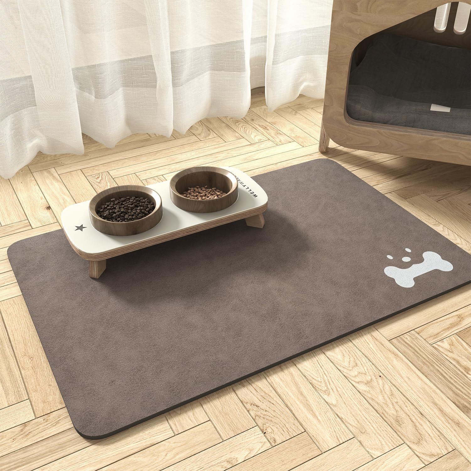 **MontVoo Absorbent Pet Food Mat - Quick Dry Anti-Stain Dog & Cat Feeding Mat for Food & Water Bowls - Non-Slip Waterproof Pet Supplies for Messy Eaters - Perfect for Kitchen, Crate & Travel Use**