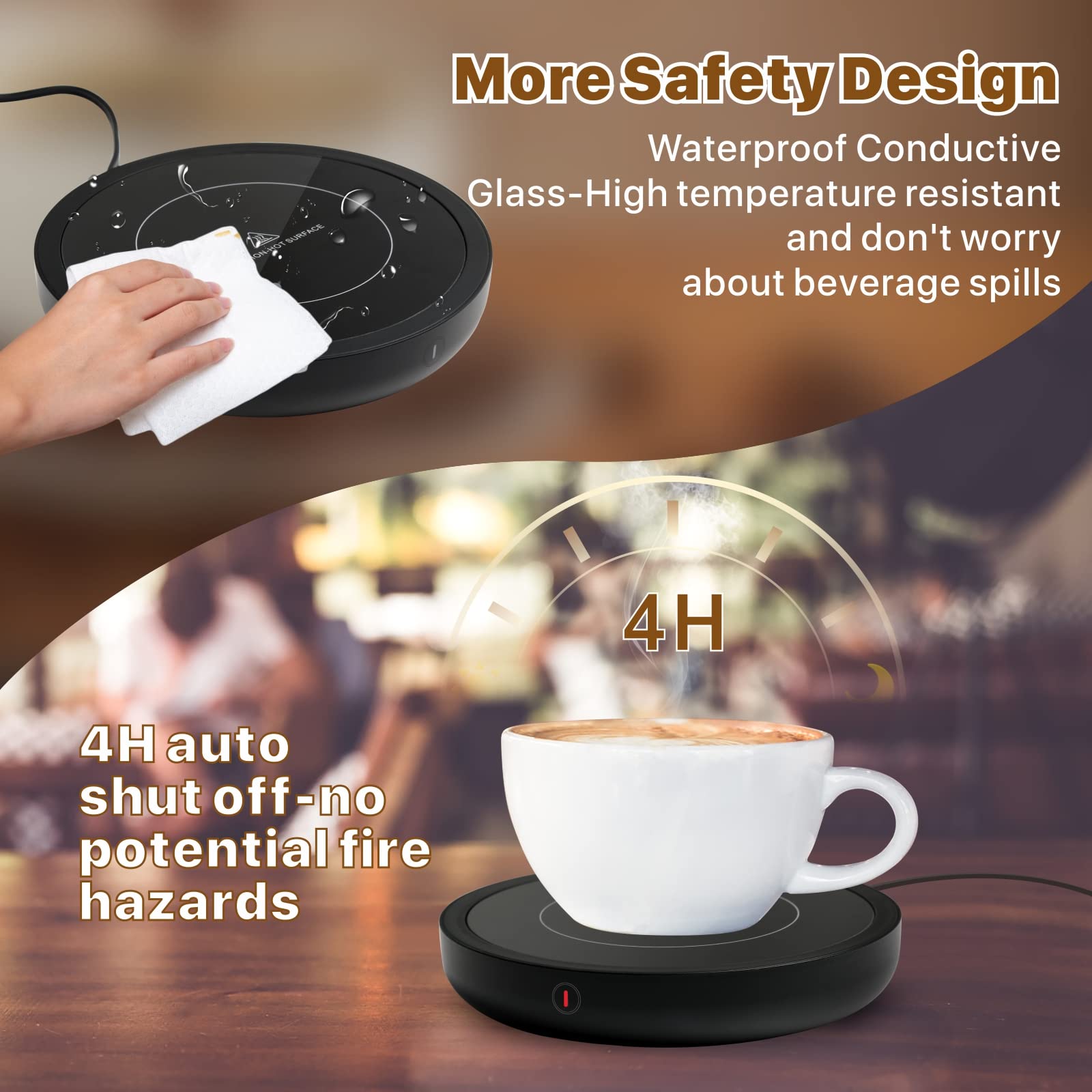 50W Smart Coffee Mug Warmer with Auto Shut Off - 3 Adjustable Temperature Settings (105-180°F) - Waterproof Electric Cup Warmer for Coffee, Tea & Milk - Perfect for Office, Home & Desk Use (Black)