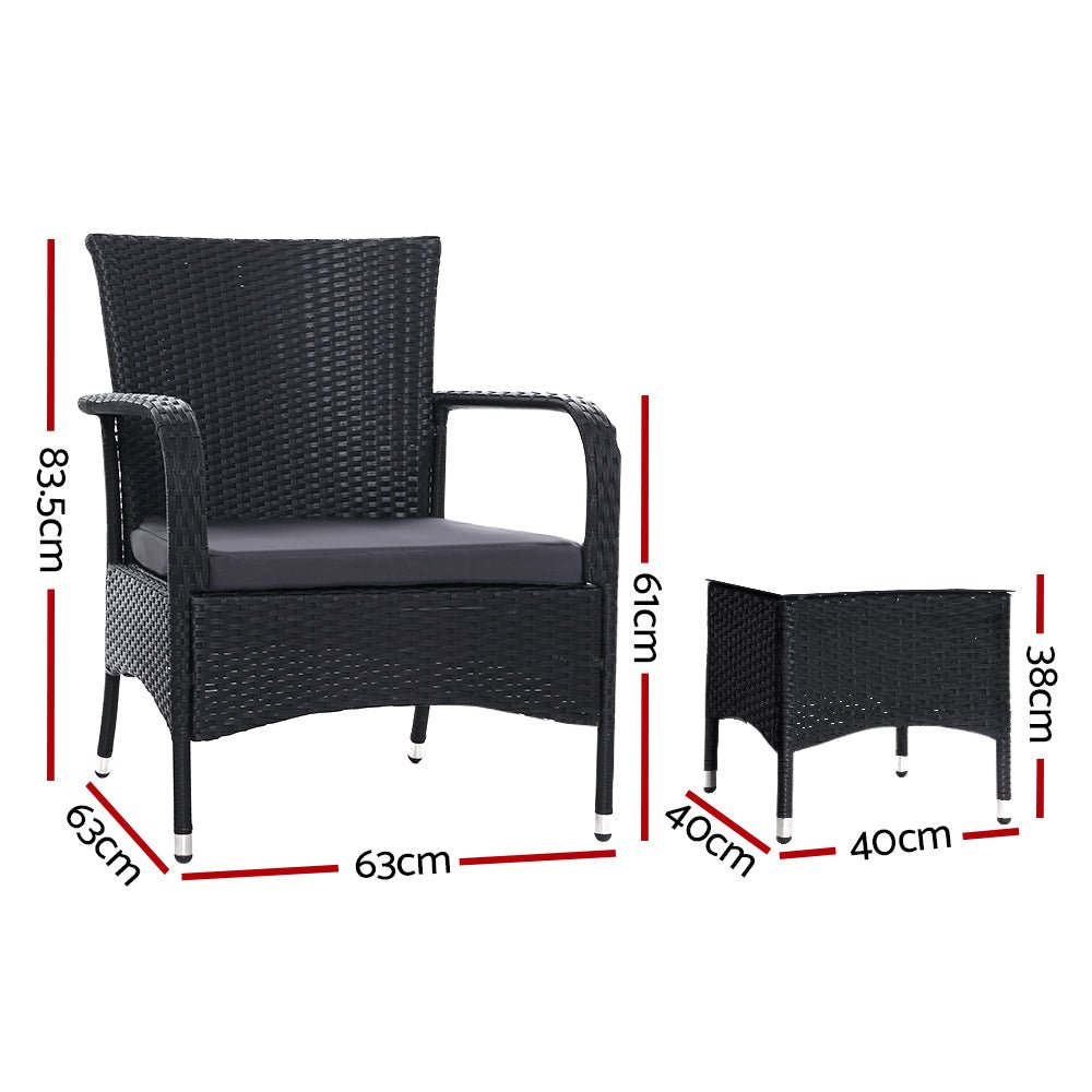 3-Piece Outdoor Bistro Set - Patio Furniture Wicker Chairs & Table (Luca) - Perfect for Garden, Balcony, and Backyard Relaxation